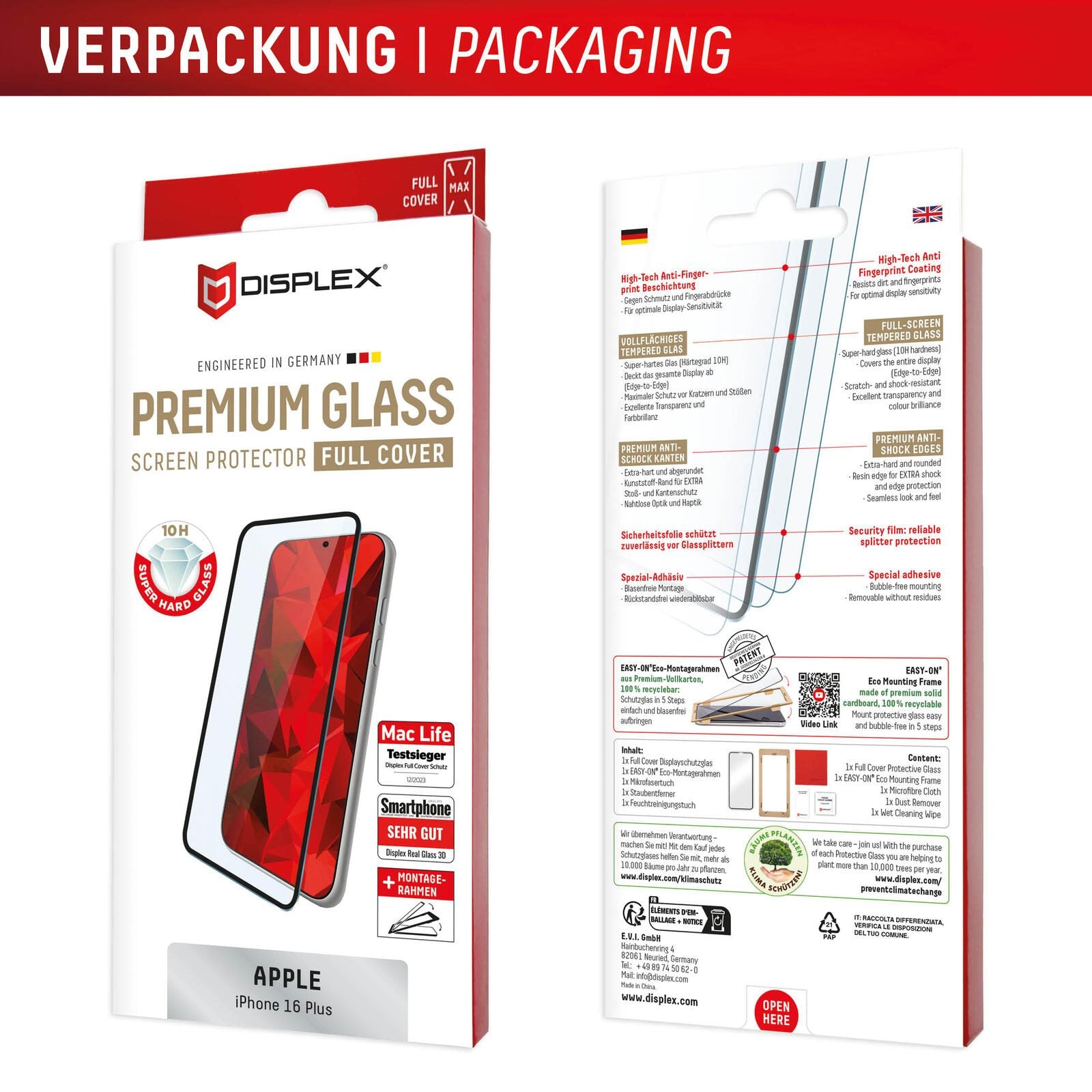 DISPLEX Premium Panzerglas (Full Cover, 10H) für Apple iPhone 16 Plus