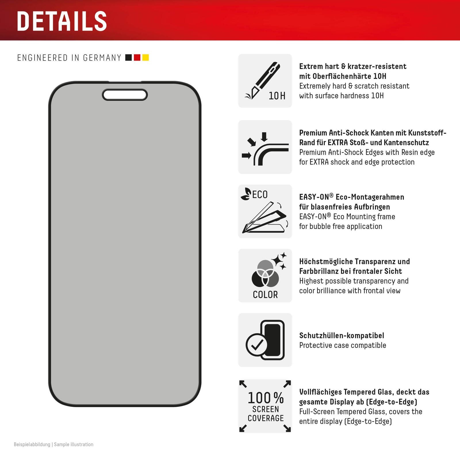 DISPLEX Privacy Full Cover Panzerglas (10H) für Apple iPhone 16