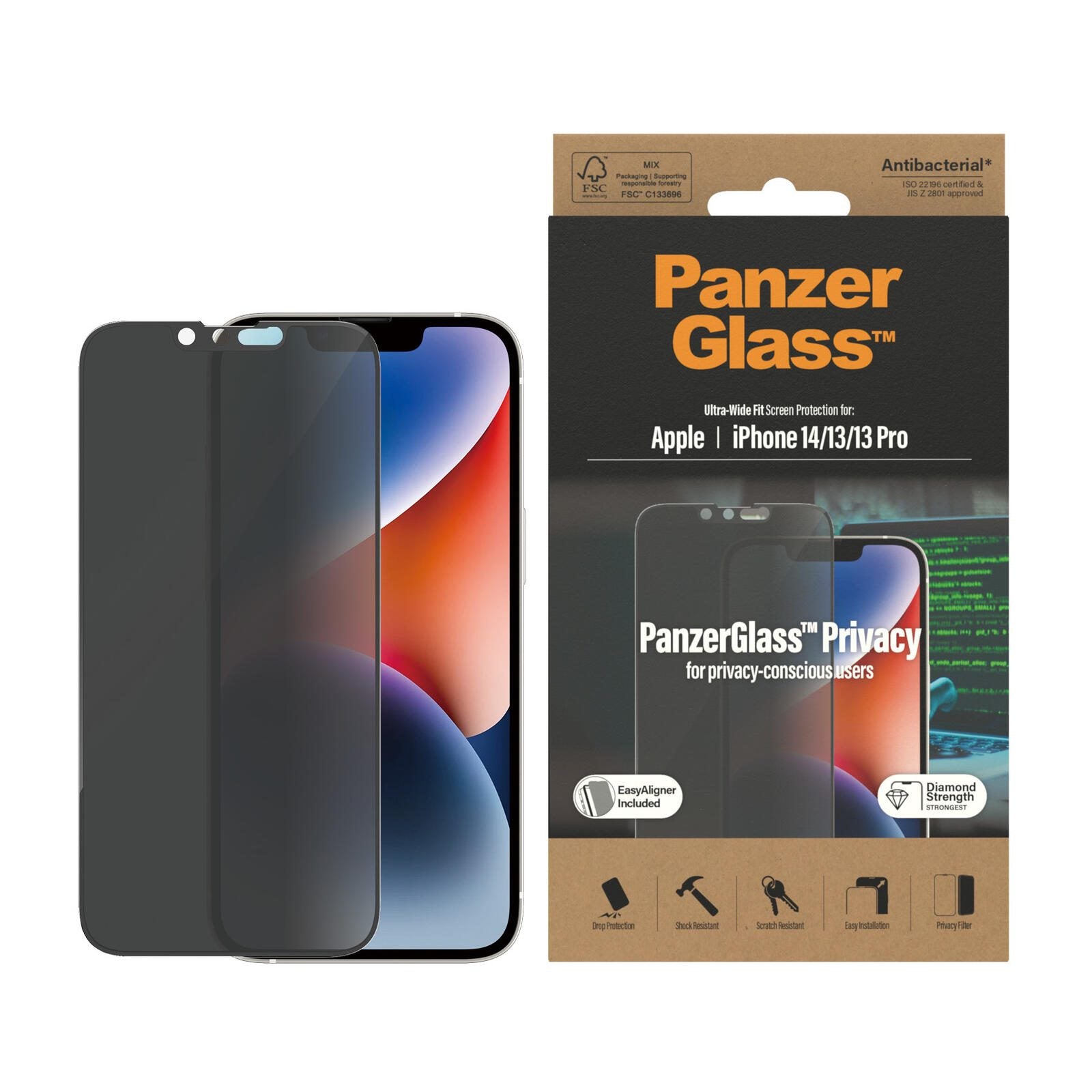 PanzerGlass Ultra-Wide Fit Privacy für Apple iPhone 13, iPhone 13 Pro, iPhone 14
