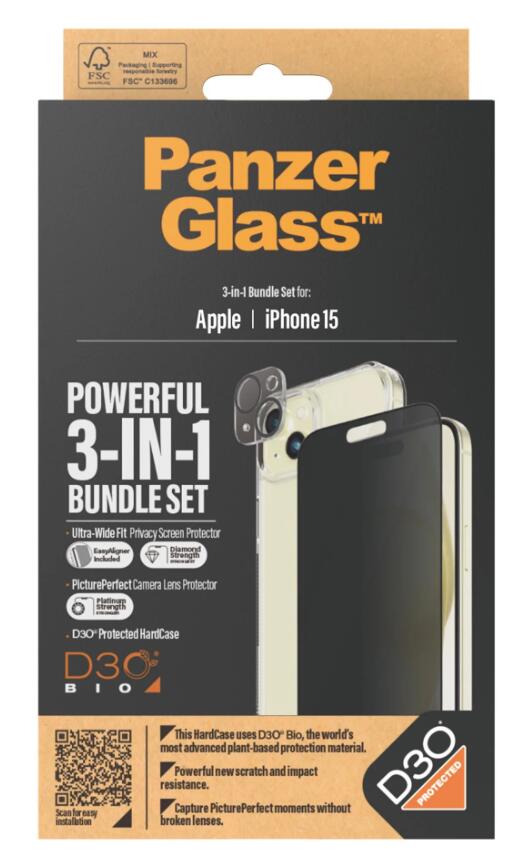 PanzerGlass™ Privacy 3-in-1 Set - iPhone 15