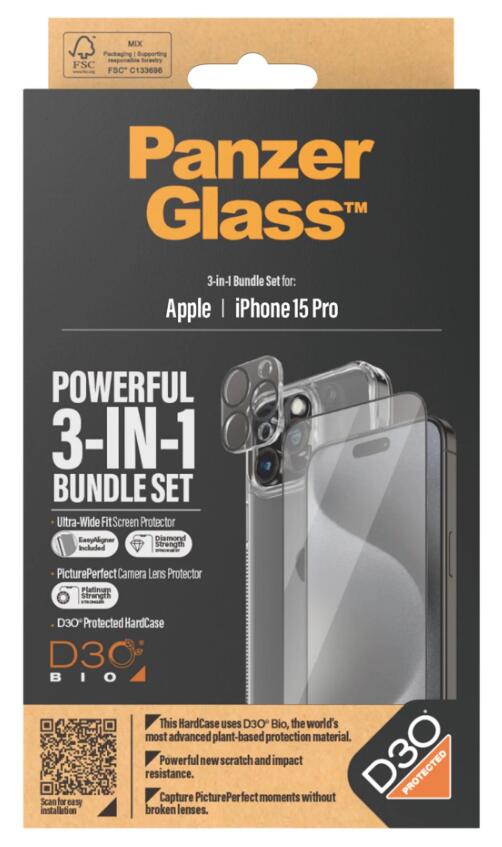 PanzerGlass™ 3-in-1 Set für das iPhone 15 Pro