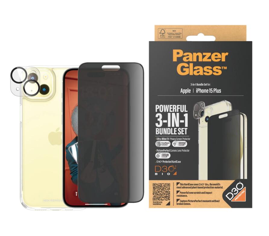 PanzerGlass™ Privacy 3-in-1 Set - iPhone 15 Plus