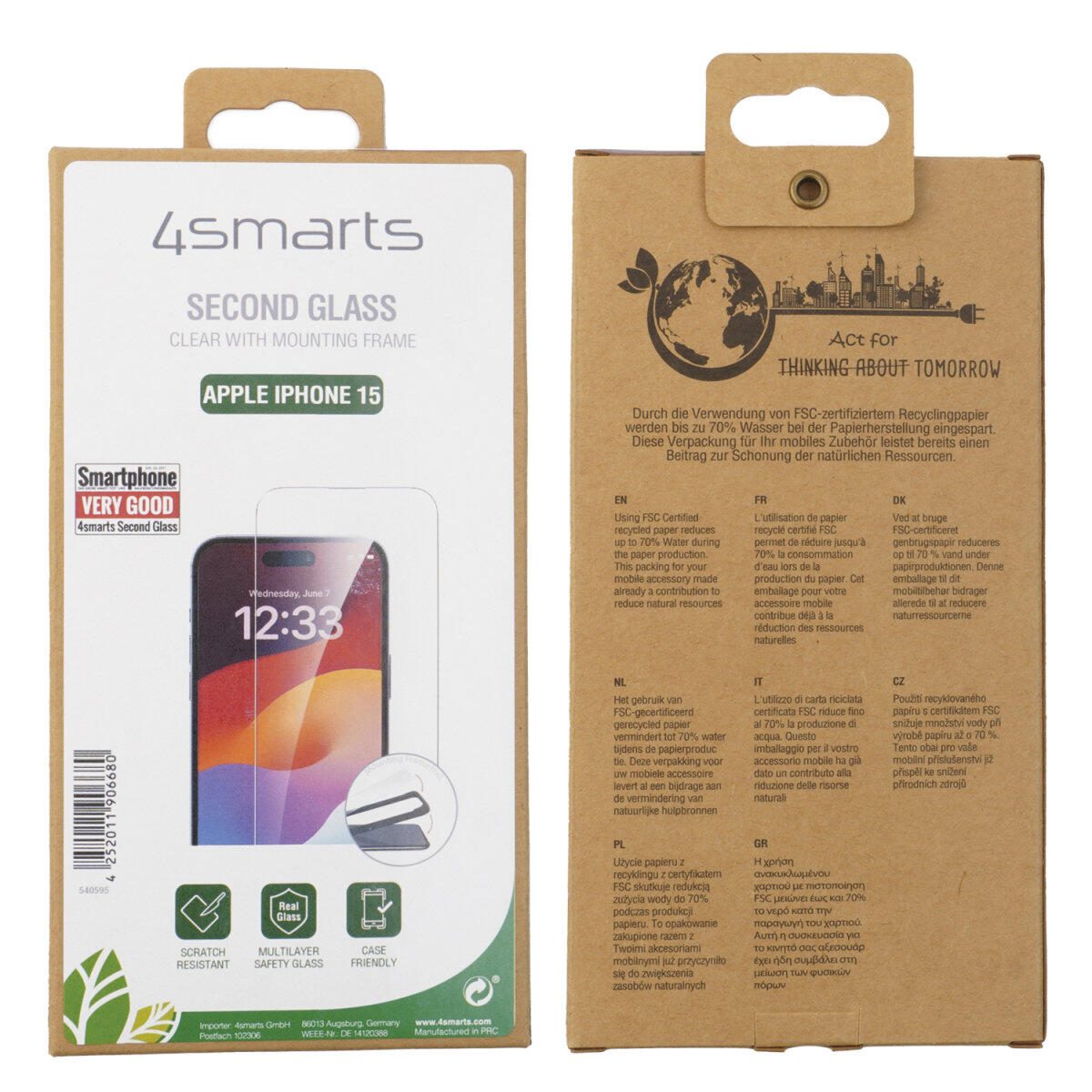 4smarts Second Glass mit Montagerahmen für Apple iPhone 15