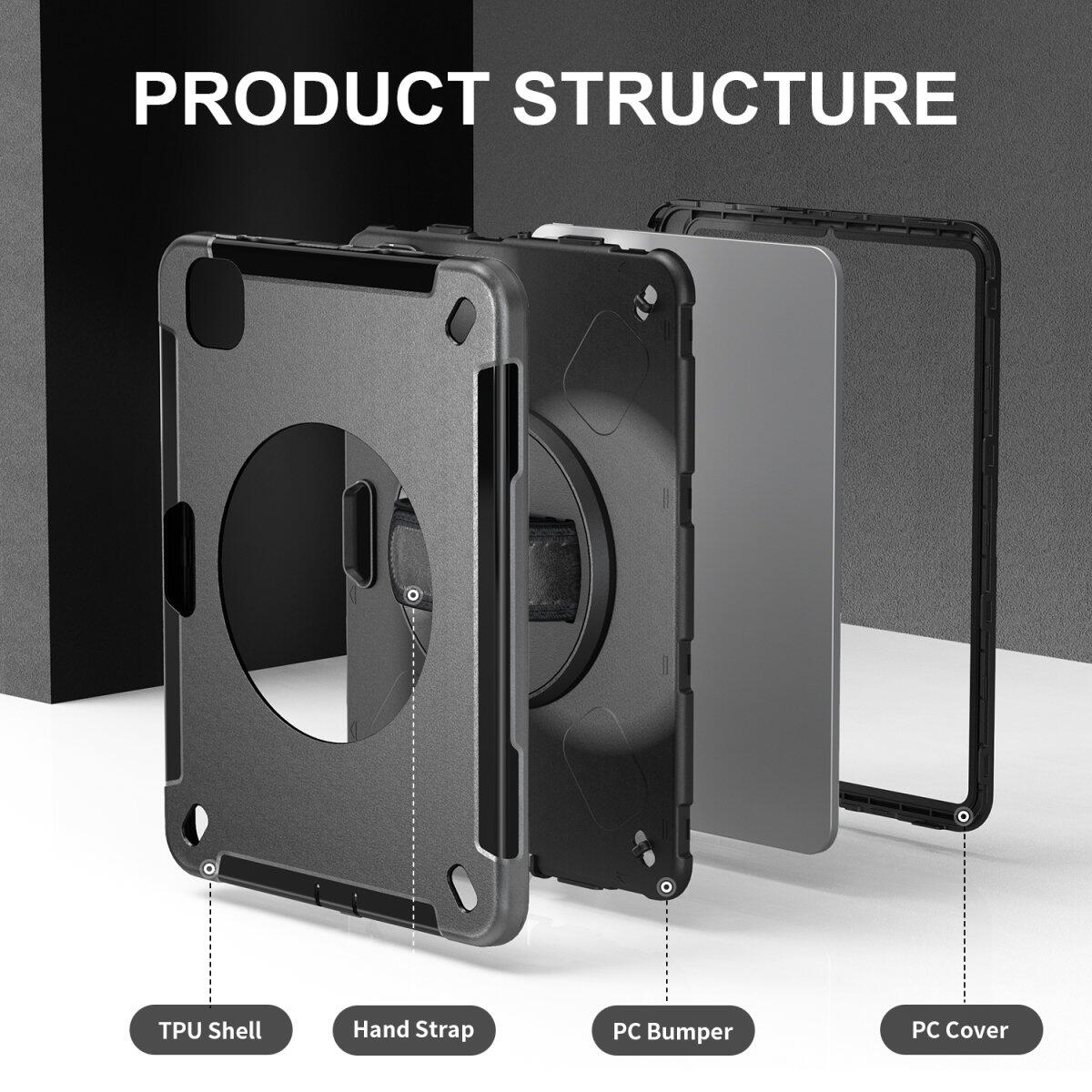 4smarts Rugged Case Grip für Apple iPad Pro 11' (M4, 2024) schwarz