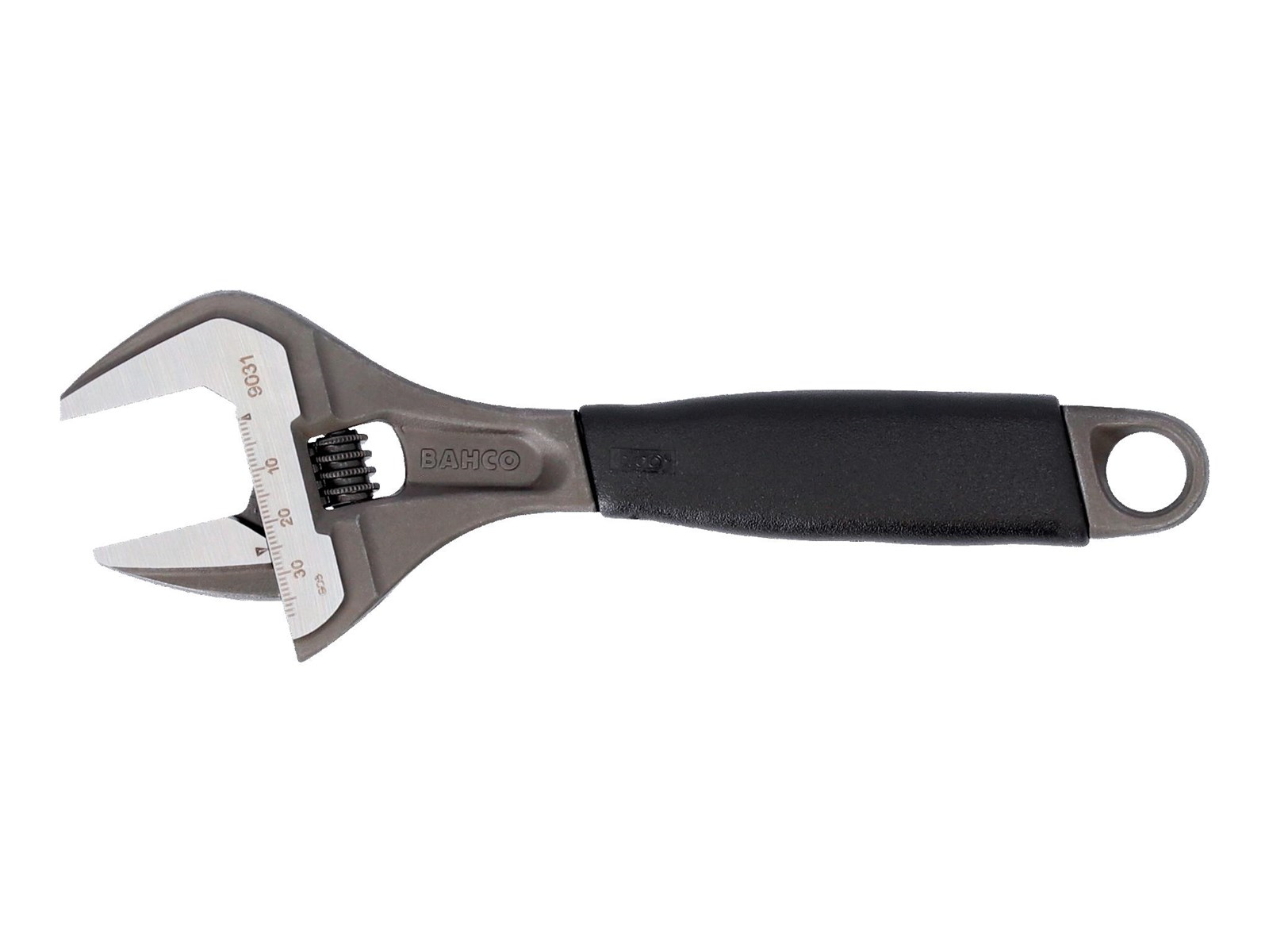 BAHCO ERGO™ Central Nut Wide Opening Jaw Adjustable Wrench with Rubber Handle and Phosphate Finish