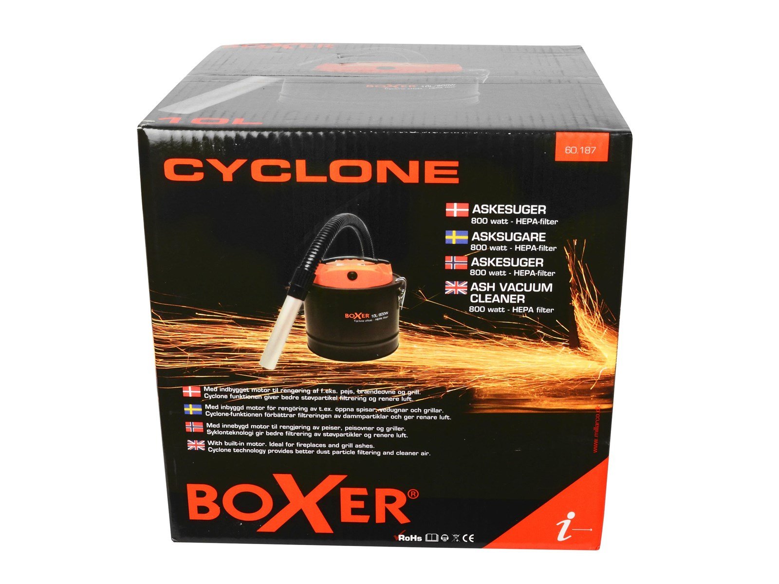 Boxer Staubsauger Ash cleaner 800W - 10L - 16 Cyclone & HEPA Filter
