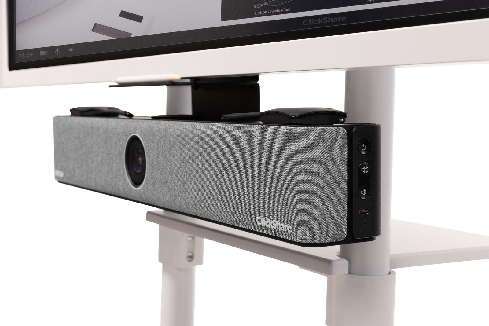 All-in-One Videokonferenzlösung Samsung Flip Pro WM55B, Neomounts NS-M1250, Barco Clickshare Bar Pro & Halterung