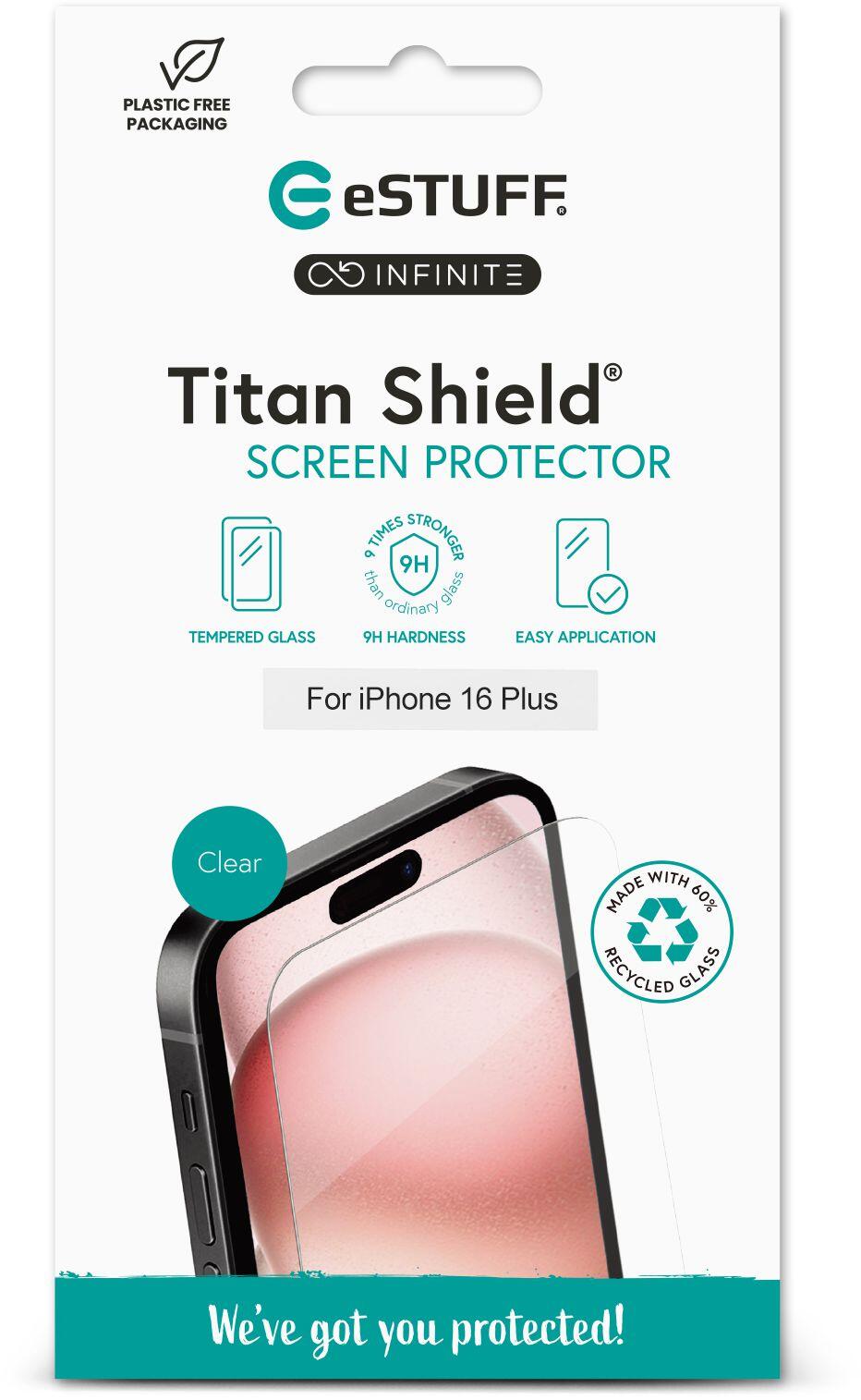 eSTUFF INFINITE iPhone 16 Plus Screen Protector. Titan Shield®