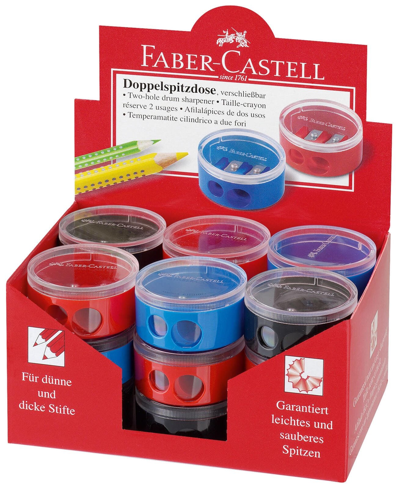 FABER-CASTELL Dosenspitzer doppelt schwarz, blau oder rot