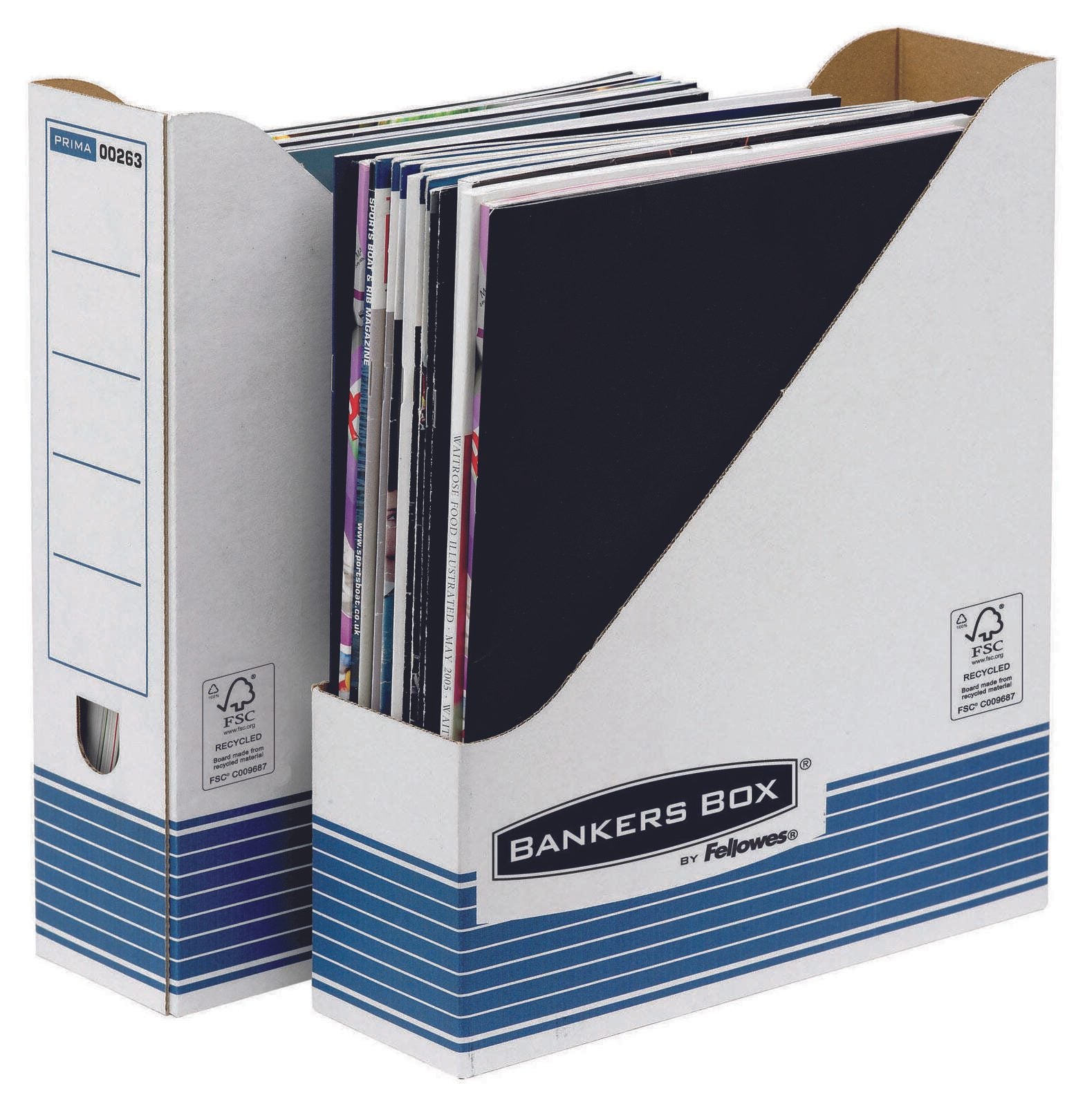 Bankers Box Archiv-Stehsammler Recycling-Karton weiß/blau , DIN A4