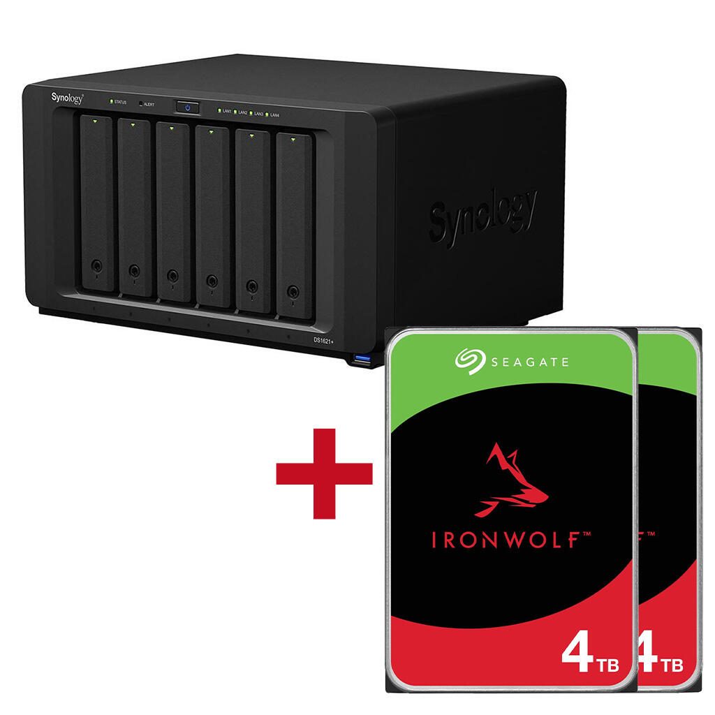Synology DiskStation DS1621+ 6 Einschübe NAS-Server Leergehäuse + 8TB Seagate Ironwolf SATA 3.5' HDD (2x 4TB)