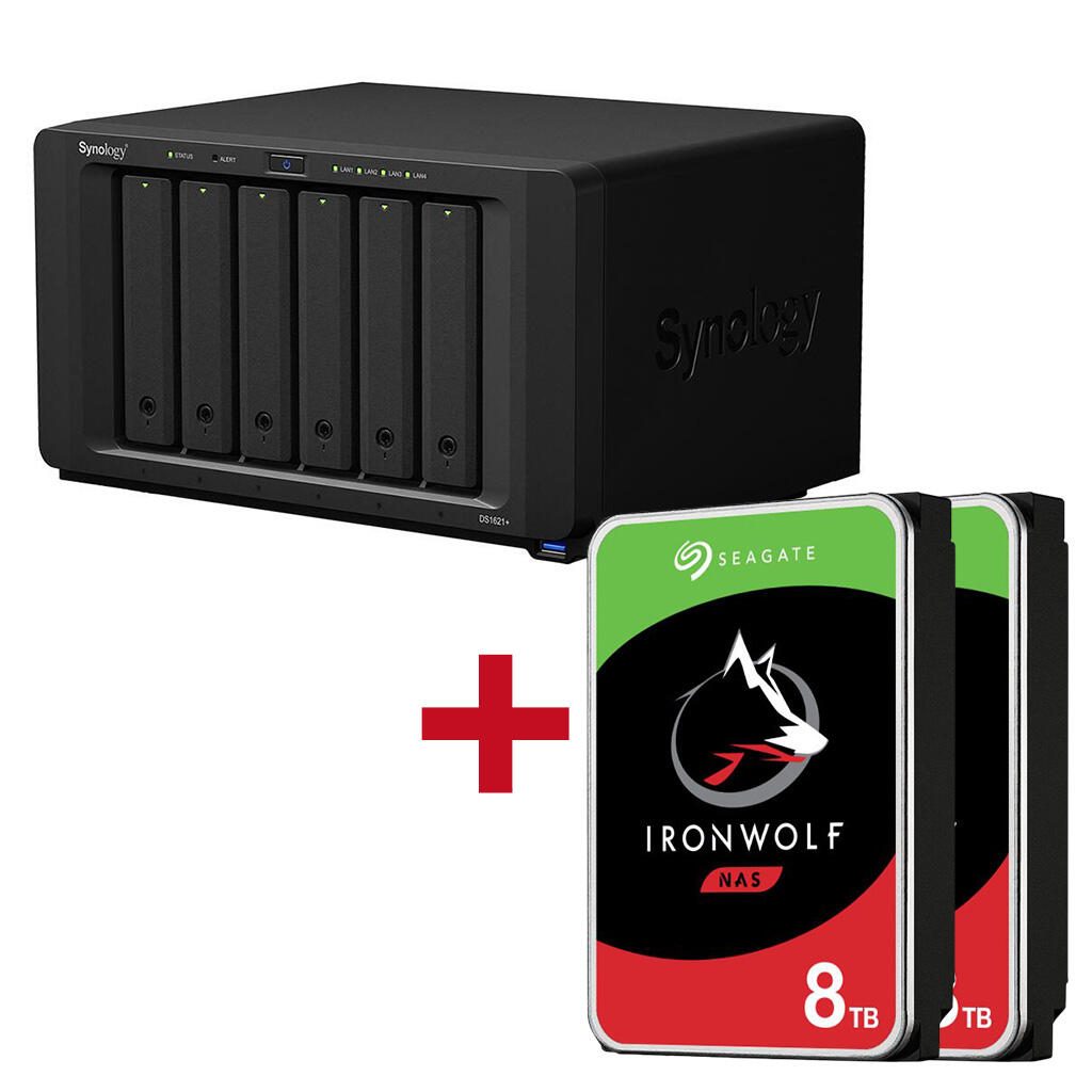 Synology DiskStation DS1621+ 6 Einschübe NAS-Server Leergehäuse + 16TB Seagate Ironwolf SATA 3.5' HDD (2x 8TB)
