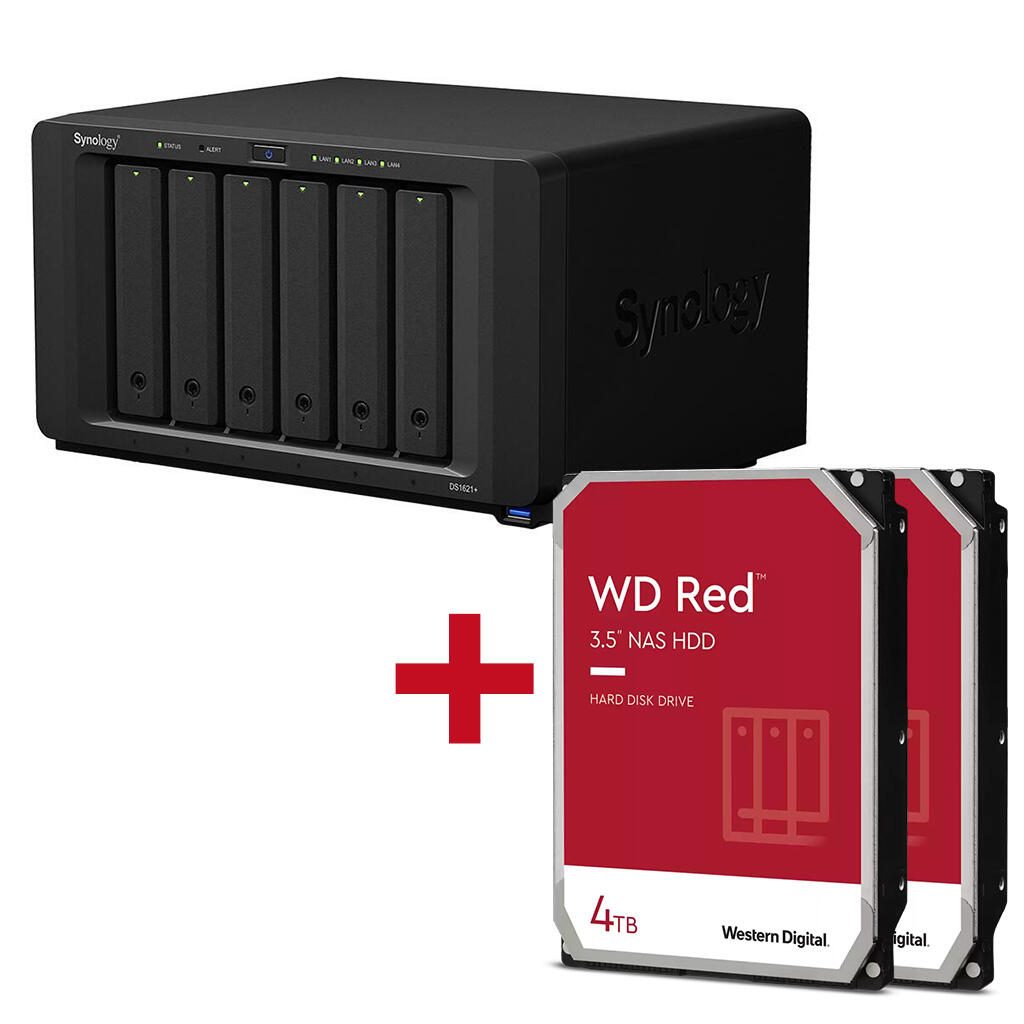Synology DiskStation DS1621+ 6 Einschübe NAS-Server Leergehäuse + 8TB WD Red SATA 3.5' HDD (2x 4TB)