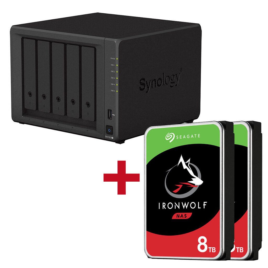Synology DiskStation DS1522+ 5 Einschübe NAS-Server Leergehäuse + 2x Seagate Ironwolf SATA 3.5' HDD 8TB Festplatte