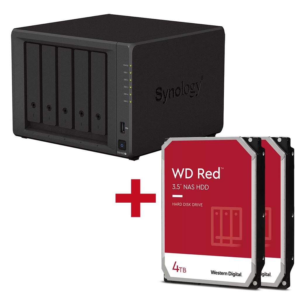 Synology DiskStation DS1522+ 5 Einschübe NAS-Server Leergehäuse + 2x WD Red SATA 3.5' HDD 4TB Festplatte