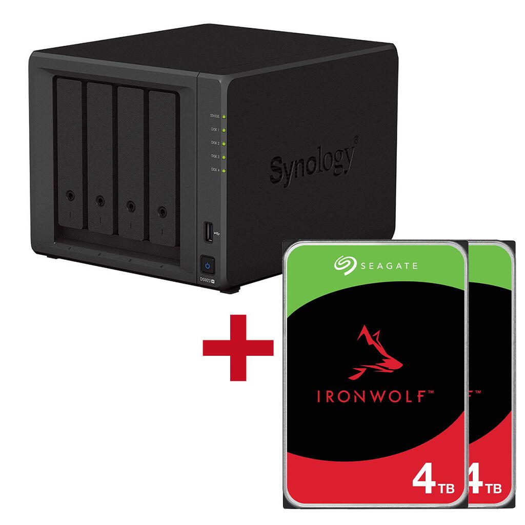 Synology DiskStation DS923+ 4 Einschübe NAS-Server Leergehäuse + 2x Seagate Ironwolf SATA 3.5' HDD 4TB Festplatte