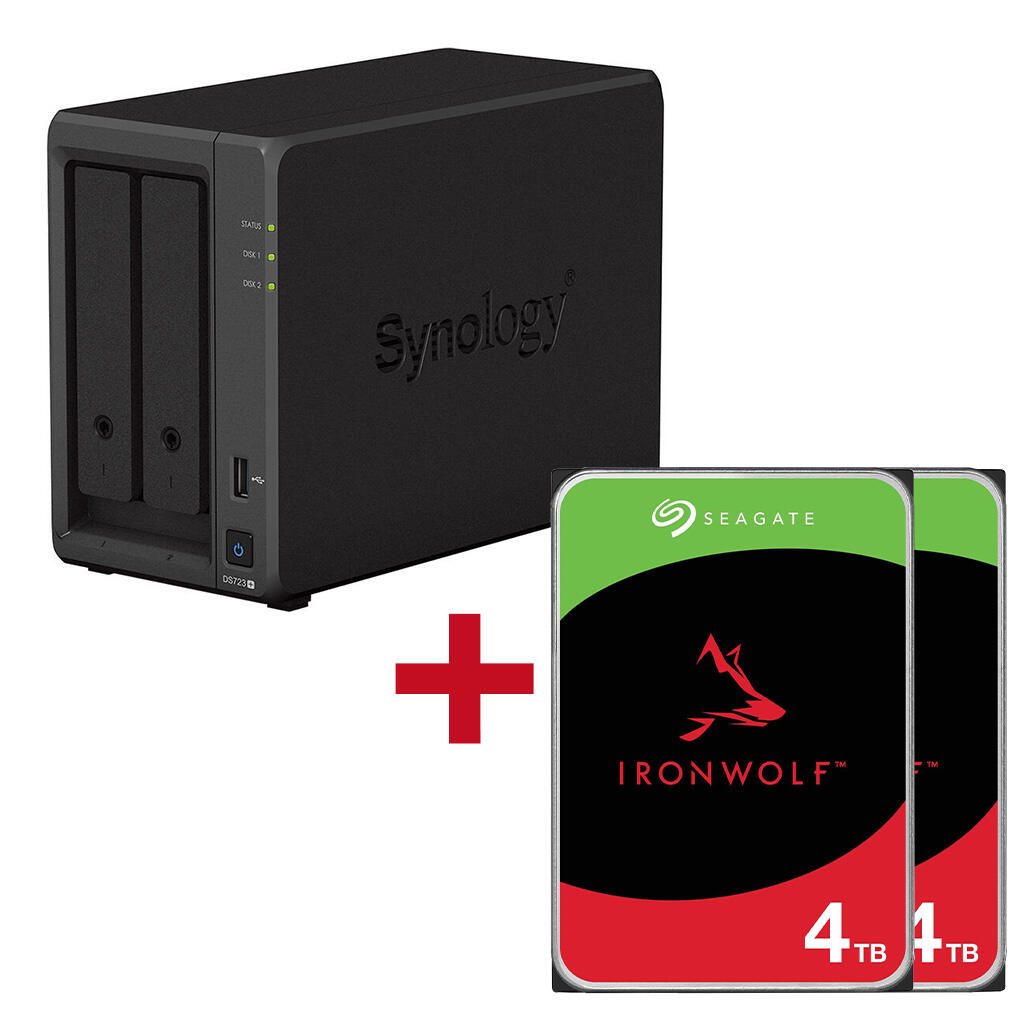 Synology DiskStation DS723+ 2 Einschübe NAS-Server Leergehäuse + 2x Seagate Ironwolf SATA 3.5' HDD 4TB Festplatte