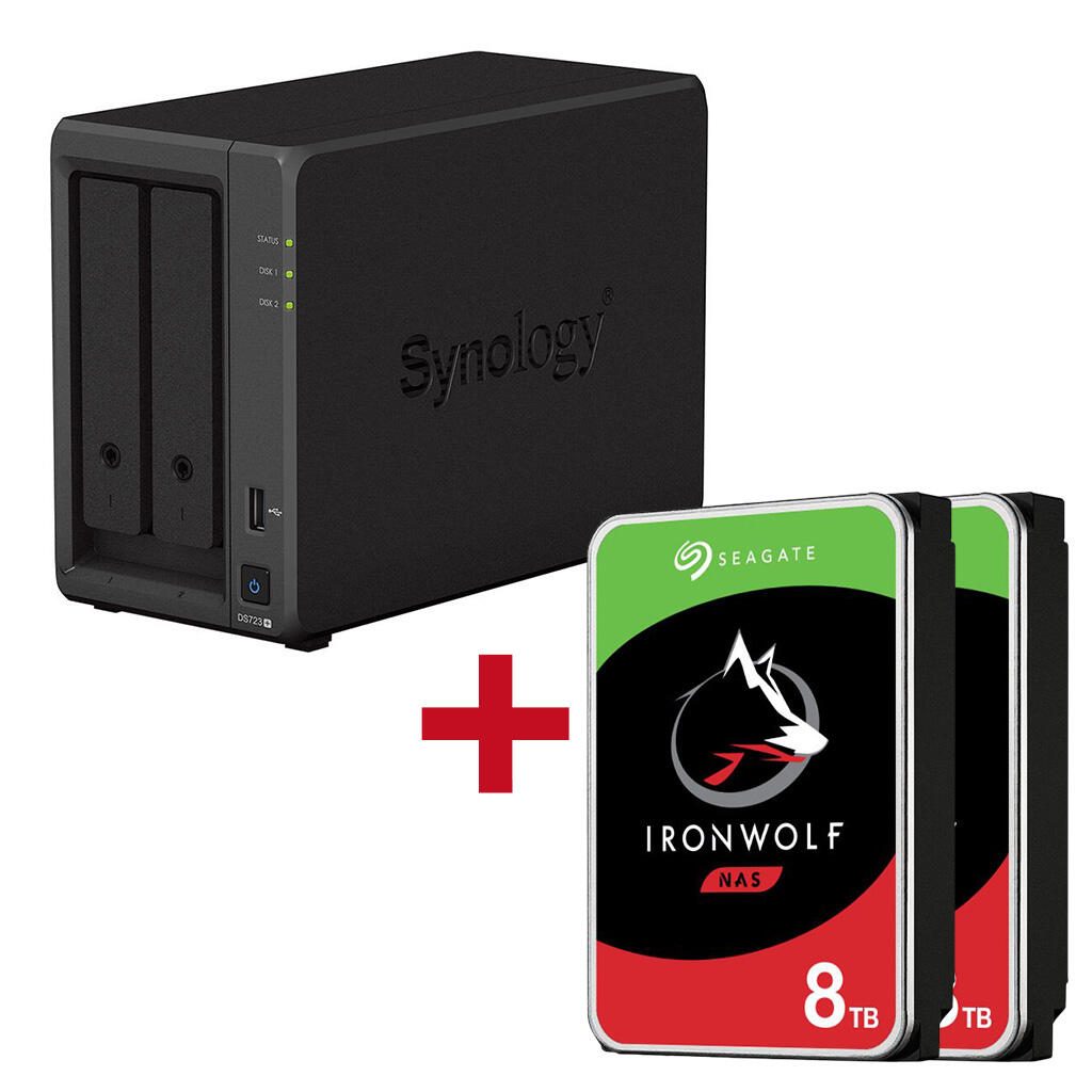 Synology DiskStation DS723+ 2 Einschübe NAS-Server Leergehäuse + 2x Seagate Ironwolf SATA 3.5' HDD 8TB Festplatte
