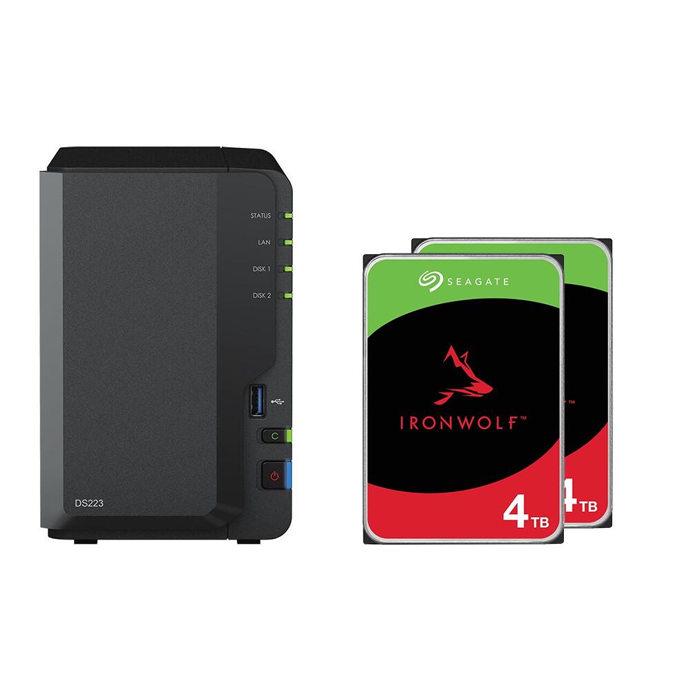 Synology DiskStation DS223 2 Einschübe NAS-Server Leergehäuse + 8TB (2x 4TB) Seagate Ironwolf SATA 3.5' HDD Festplatten
