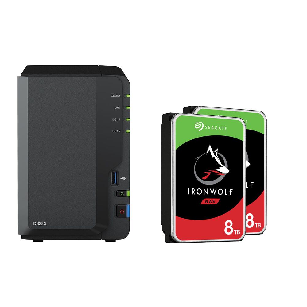 Synology DiskStation DS223 2 Einschübe NAS-Server Leergehäuse +16TB (2x8TB) Seagate Ironwolf SATA 3.5' HDDFestplatten