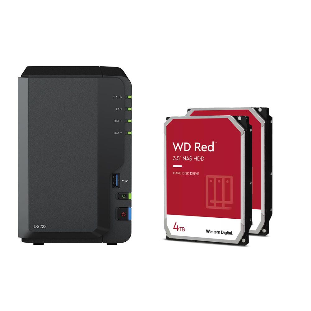 Synology DiskStation DS223 2 Einschübe NAS-Server Leergehäuse + 8TB (2x4TB) WD Red 40EFAX SATA 3.5' HDD Festplatten