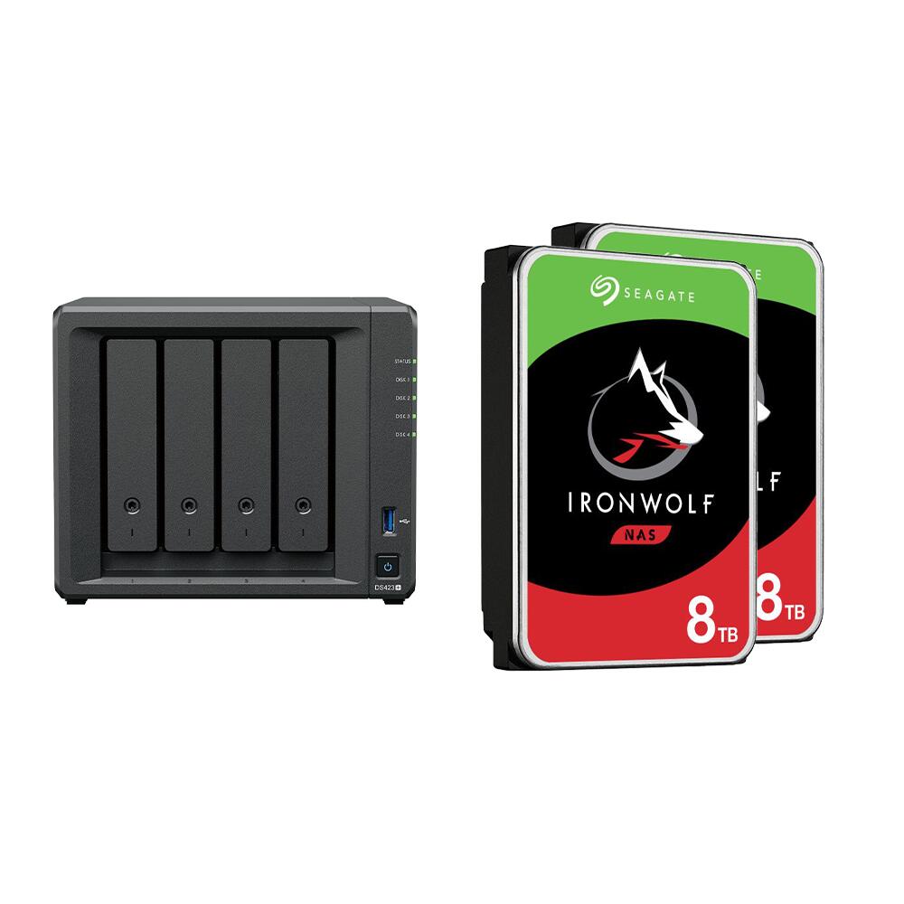Synology DiskStation DS423+ 4 Einschübe NAS-Server Leergehäuse + 16TB (2x8TB) Seagate Ironwolf SATA 3.5' HDD Festplatte