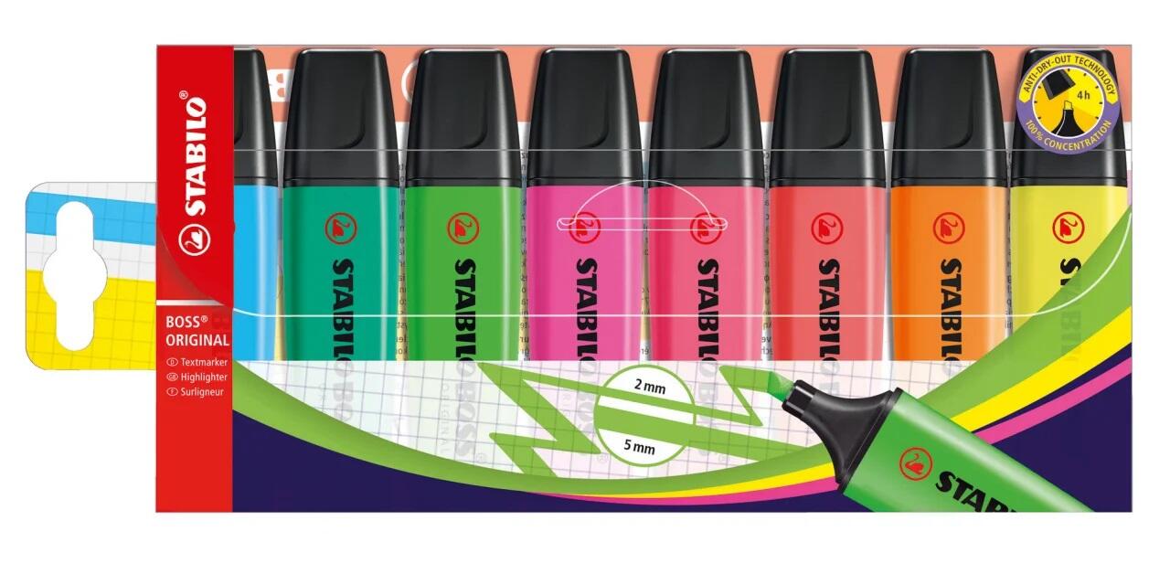 STABILO BOSS ORIGINAL Textmarker farbsortiert - 8 Stück