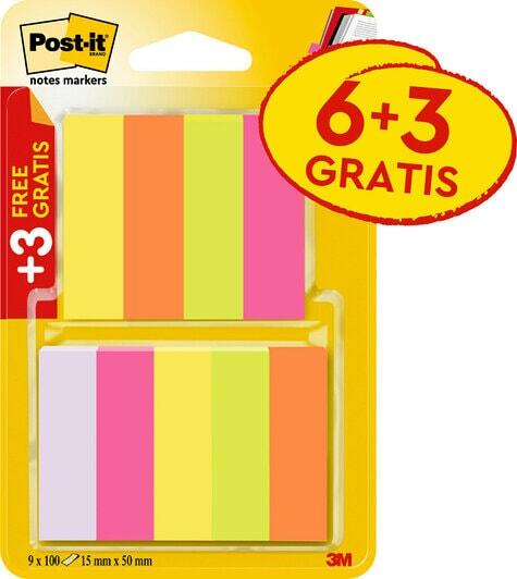 Post-it® Page Marker 6x 100 Blatt + 3 gratis - 15 x 50 mm - violett, neongrün, neongelb, neonpink, neonorange