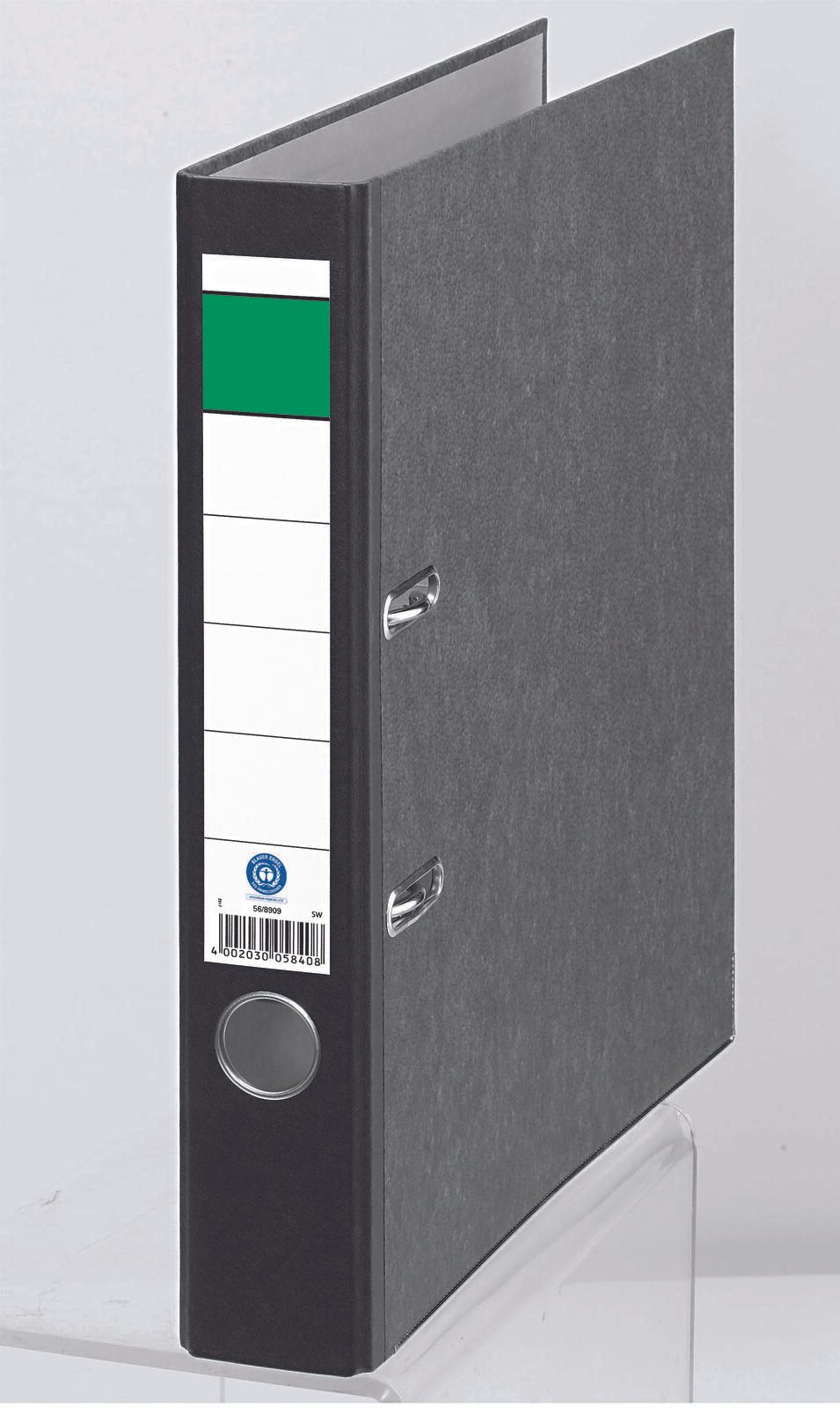 Grüner Balken Ordner Rückenbreite 5 cm DIN A4 Karton schwarz marmoriert