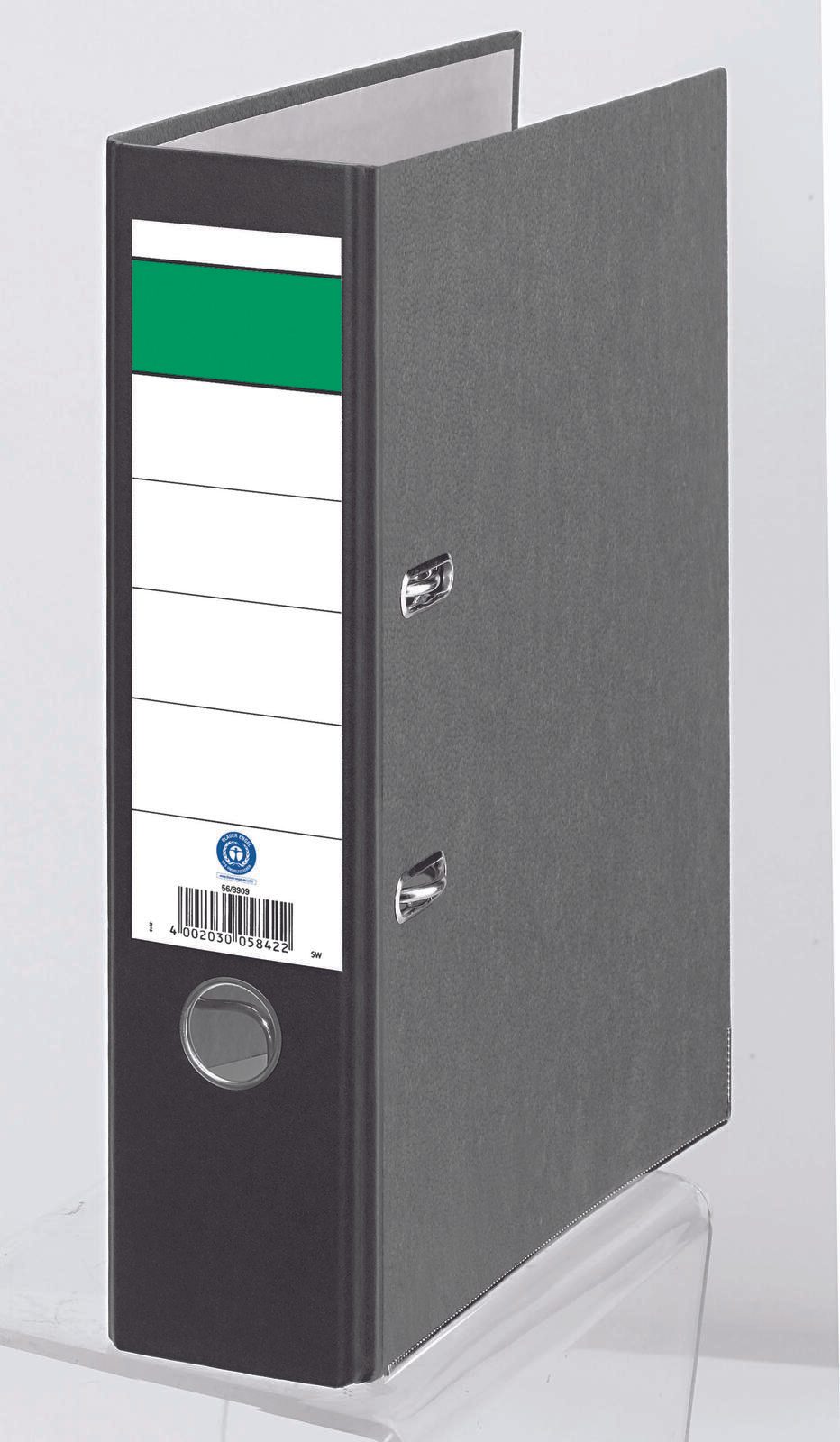 Grüner Balken Ordner Rückenbreite 8 cm DIN A4 Karton schwarz marmoriert