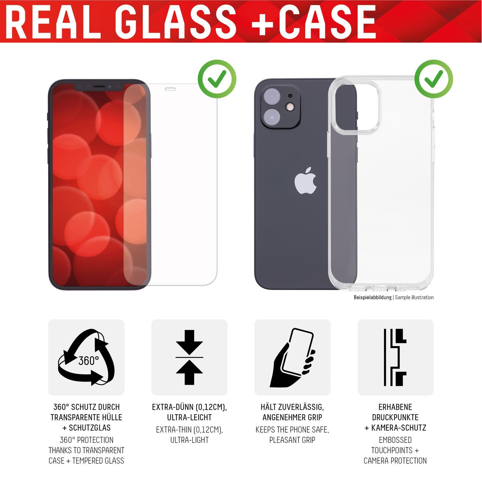 DISPLEX Panzerglas (10H, 2D) für Apple iPhone 12/12 Pro, Eco-Montagerahmen, kratzer-resistent