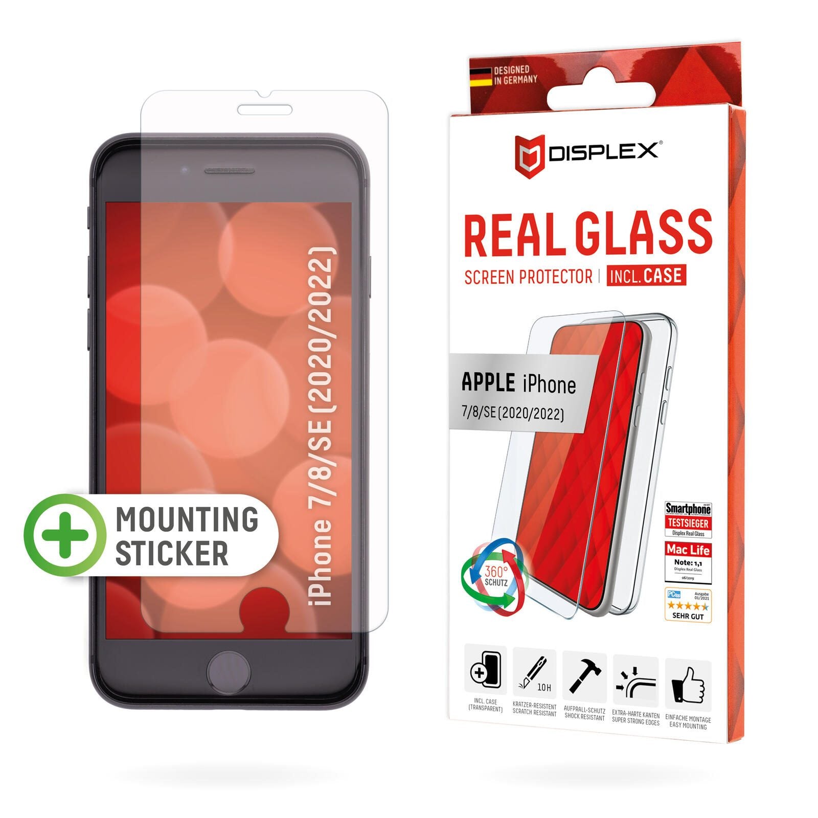 DISPLEX Panzerglas (10H, 2D) für Apple iPhone 12/12 Pro, Eco-Montagerahmen, kratzer-resistent