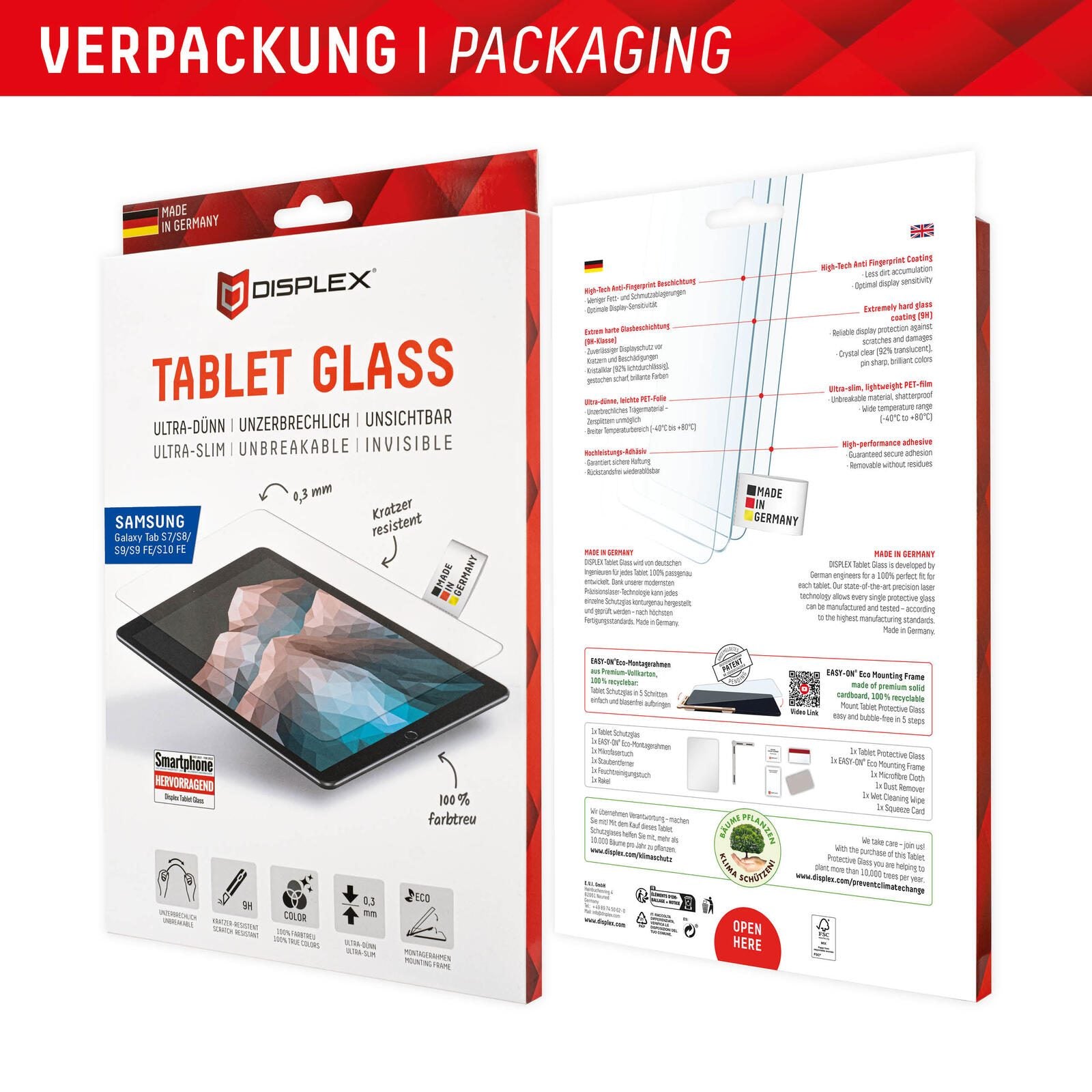 DISPLEX Tablet Glass Displayschutz für Samsung Galaxy Tab S7 / S8 / S9 / S9 FE / S10 FE