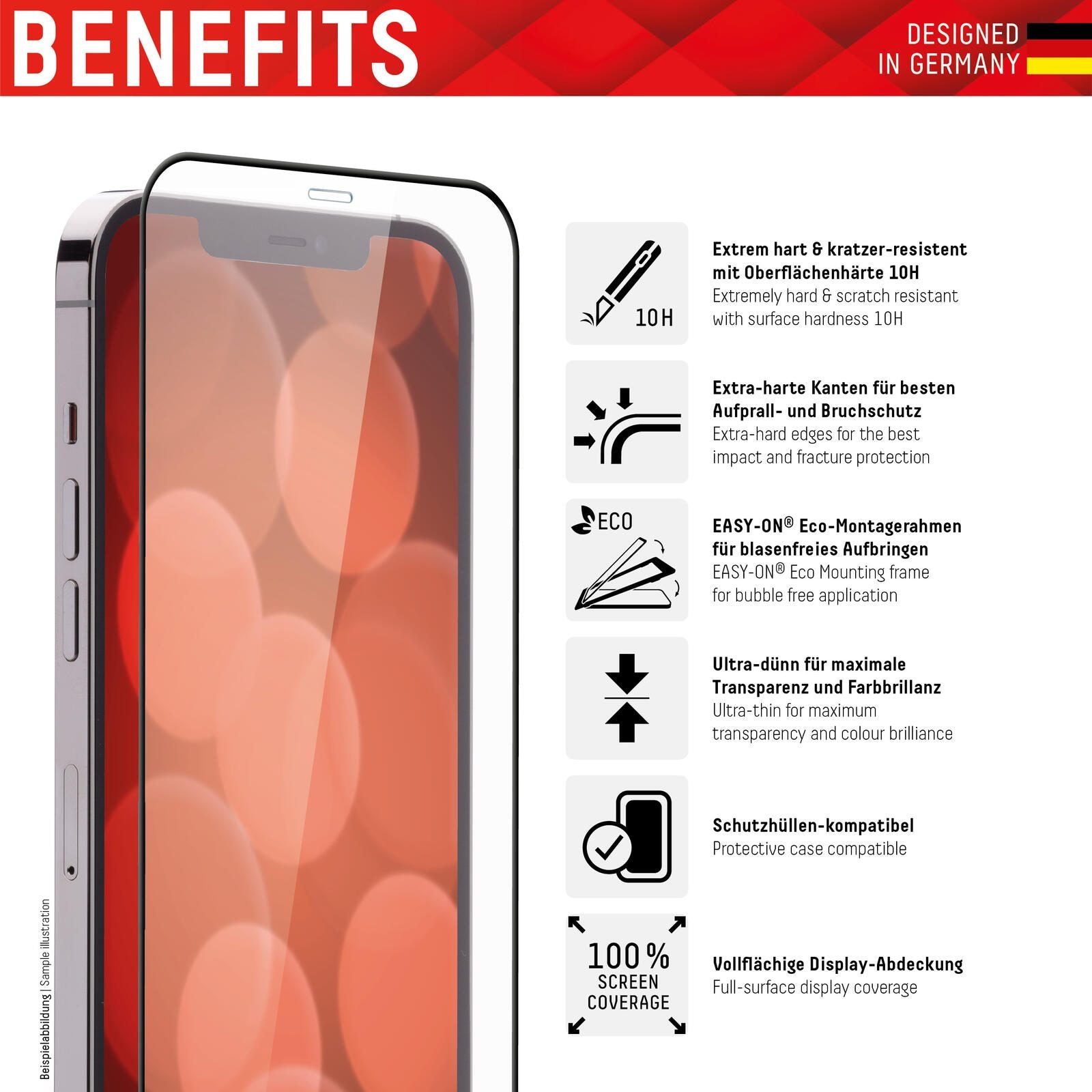 DISPLEX Panzerglas (10H) für Apple iPhone 14 Pro, Eco-Montagerahmen, Full Cover
