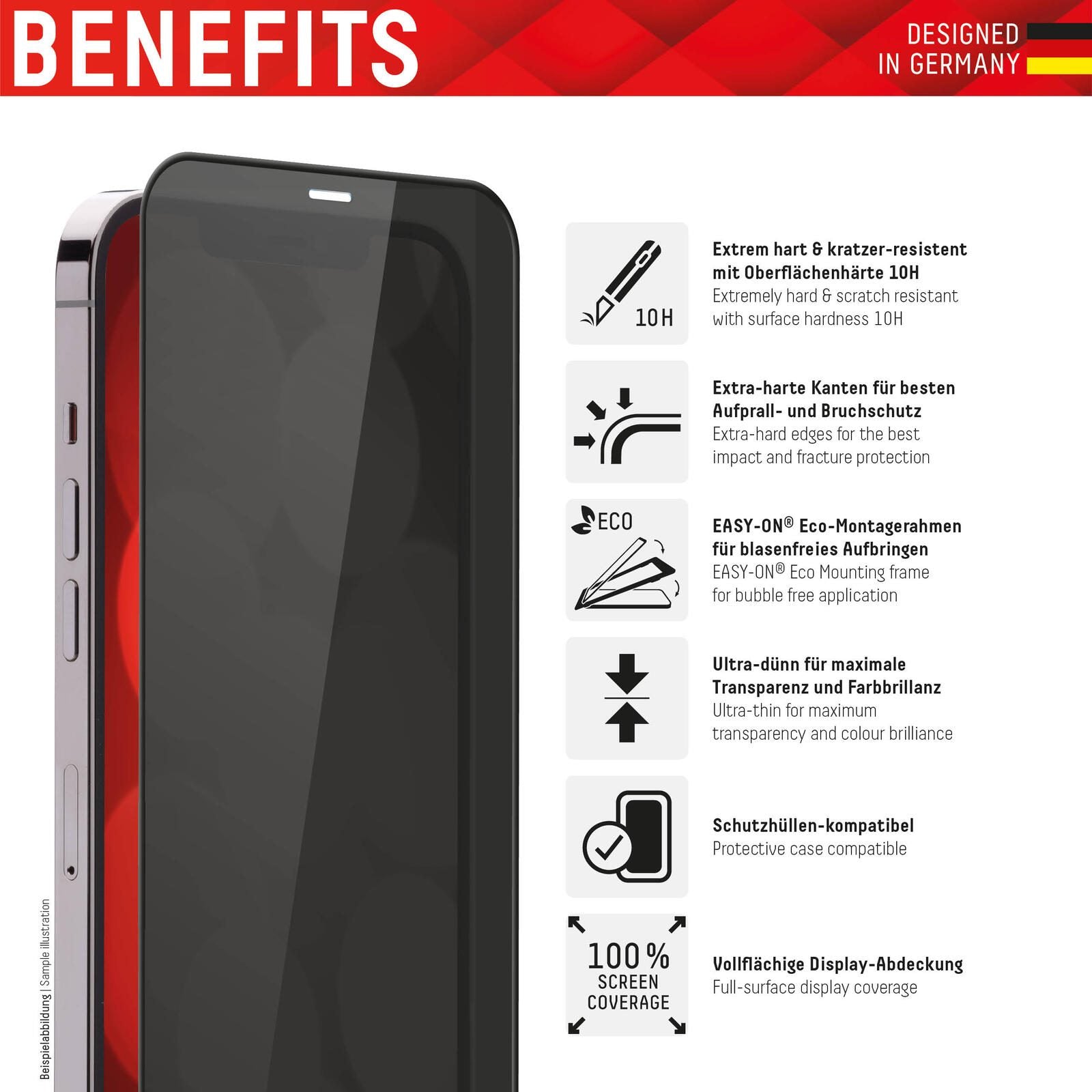 DISPLEX Privacy Glas für Apple iPhone 13/13 Pro/14/16e