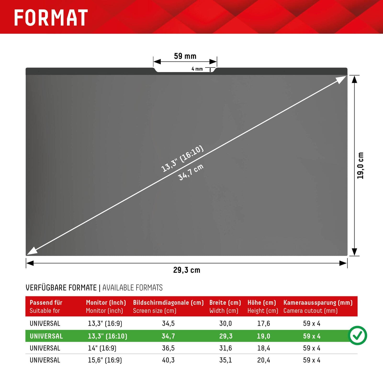 DISPLEX PRIVACY SAFE Magnetischer 2-Wege Blickschutzfilter für Laptop/ Notebook 13,3'' (16:10)