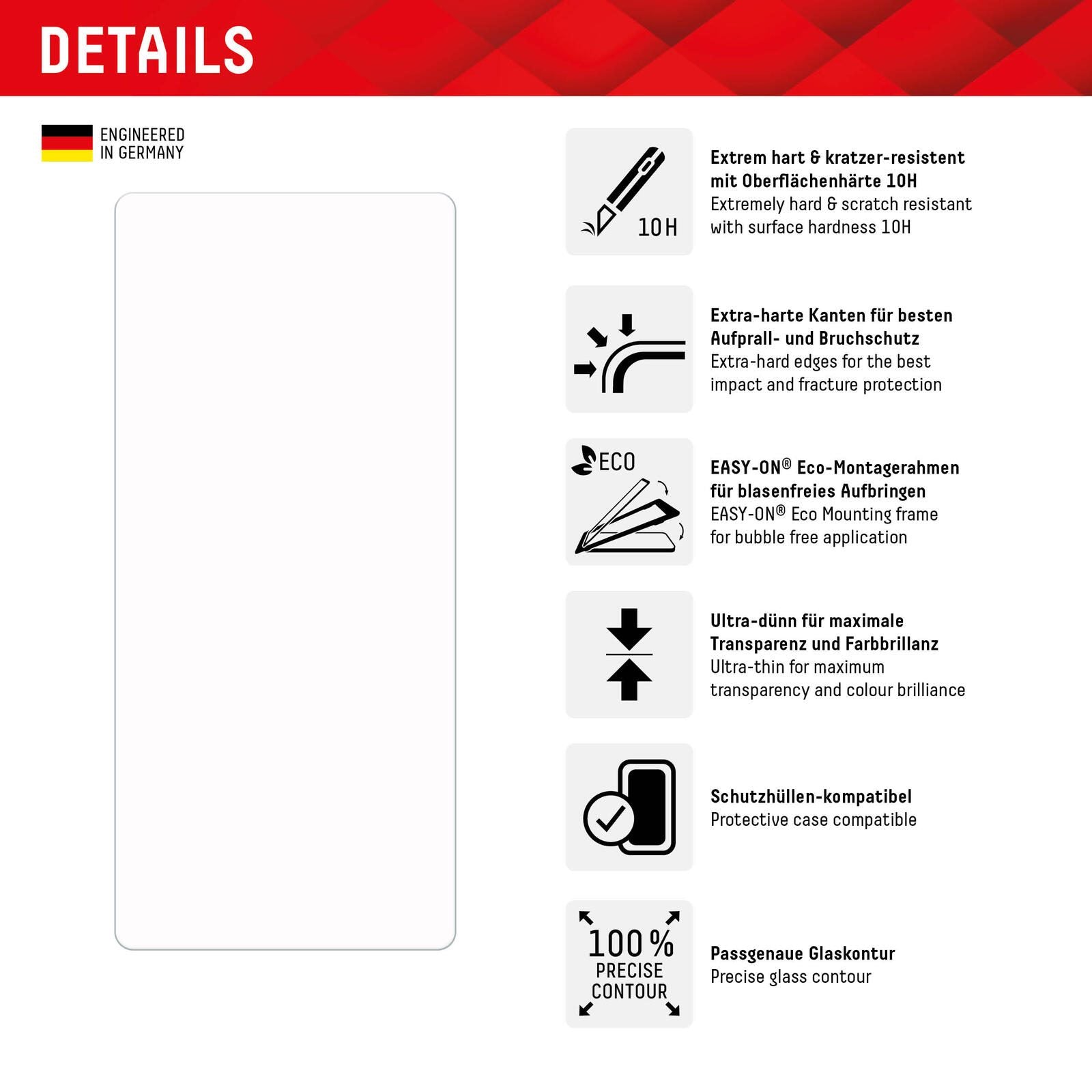 DISPLEX Panzerglas (10H, 2D) für Google Pixel 7, Eco-Montagerahmen, kratzer-resistent