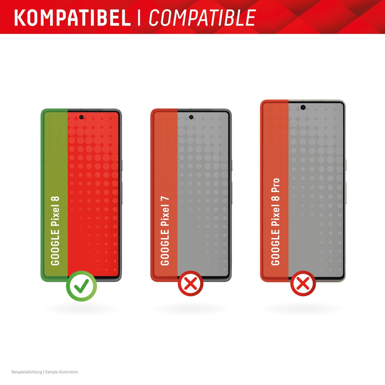 DISPLEX Panzerglas (10H, 2D) für Google Pixel 8, Eco-Montagerahmen, kratzer-resistent