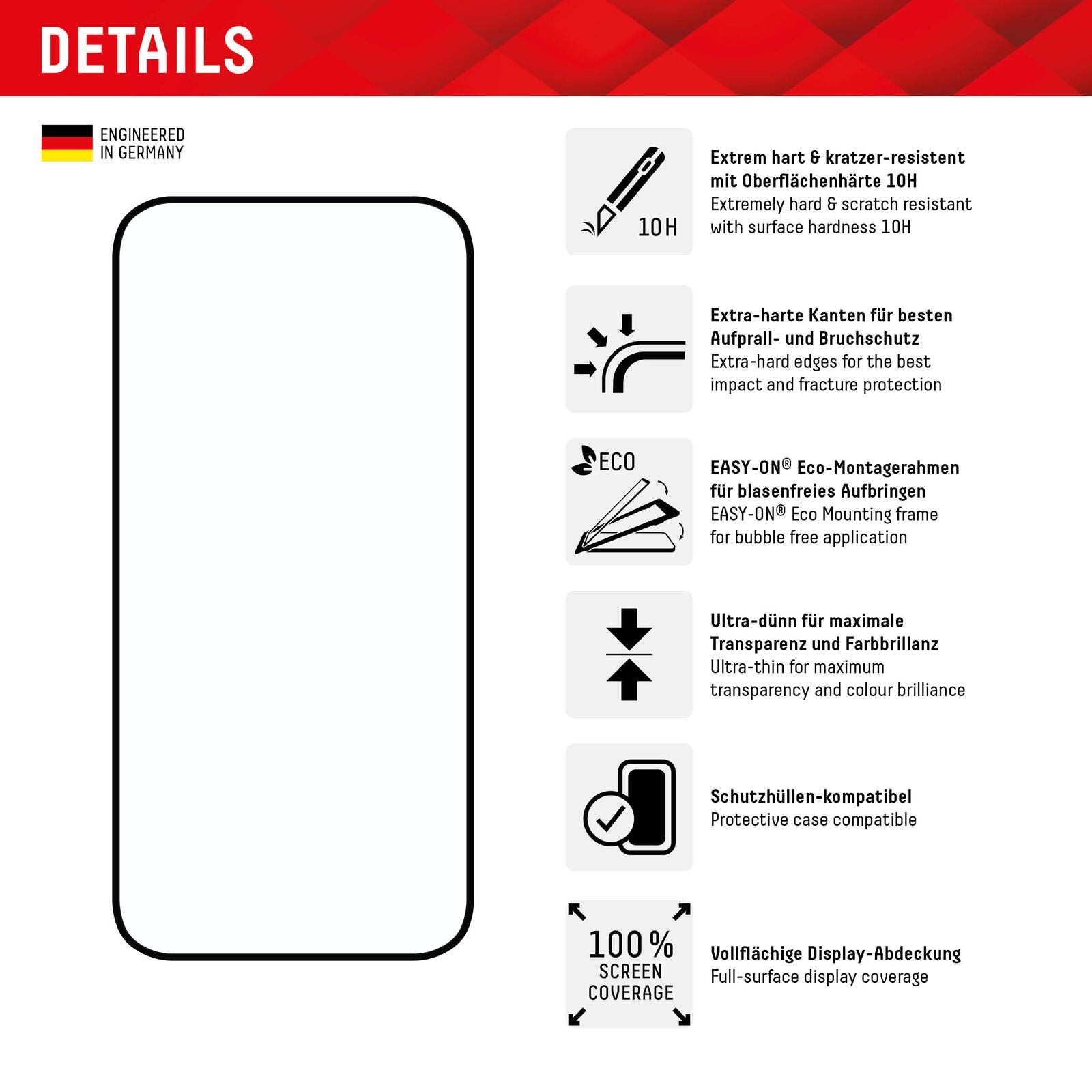 DISPLEX Panzerglas (10H) für Apple iPhone 15/15 Pro