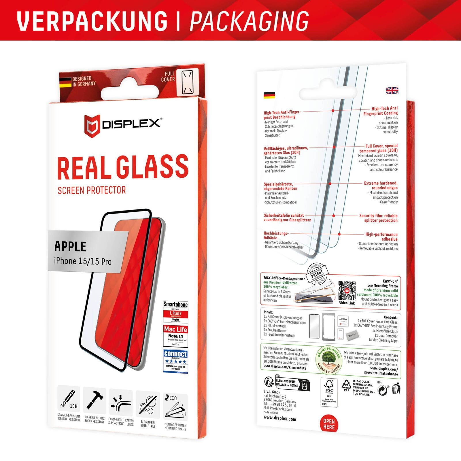 DISPLEX Panzerglas (10H) für Apple iPhone 15/15 Pro