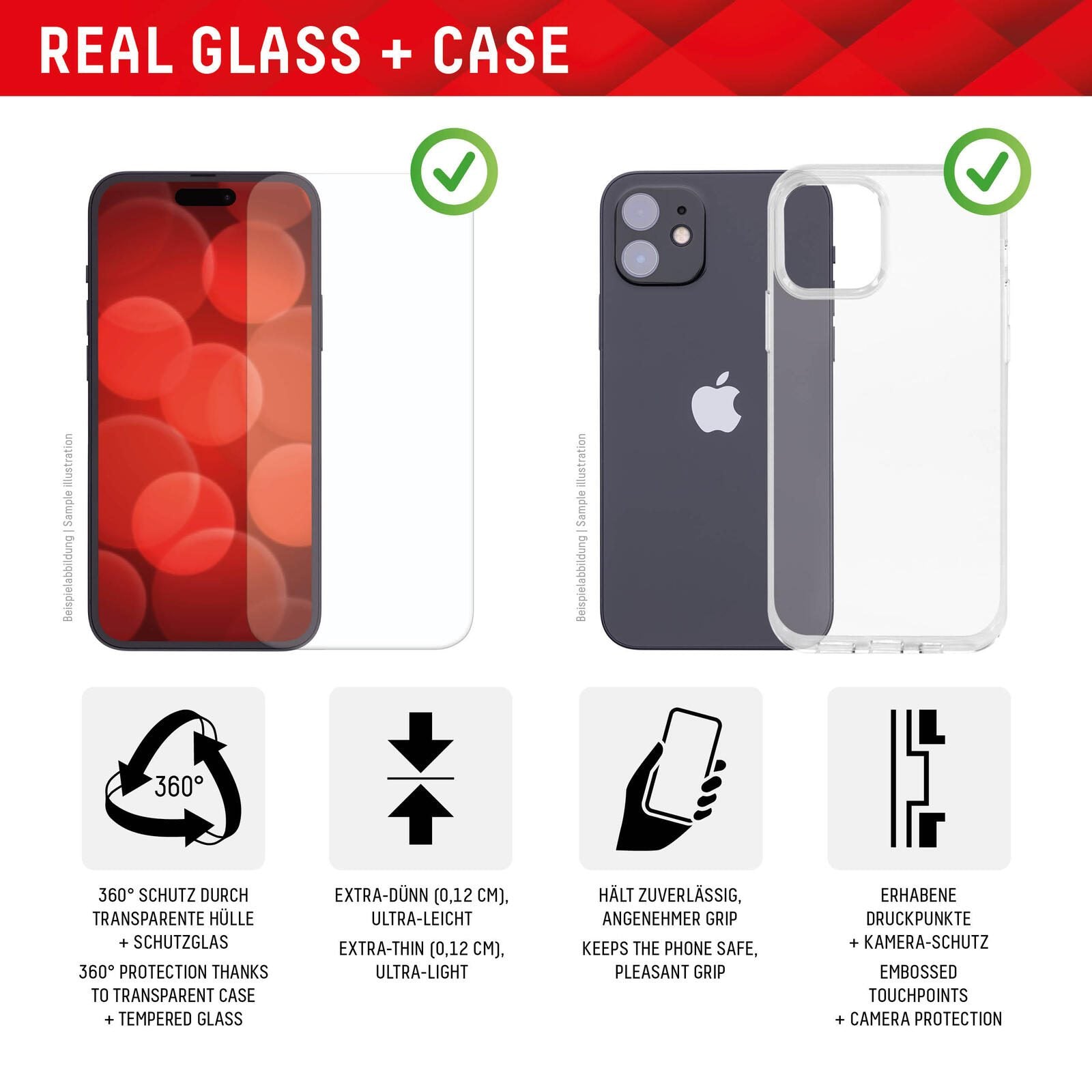 DISPLEX Panzerglas + Schutzhülle für Apple iPhone 15 Pro
