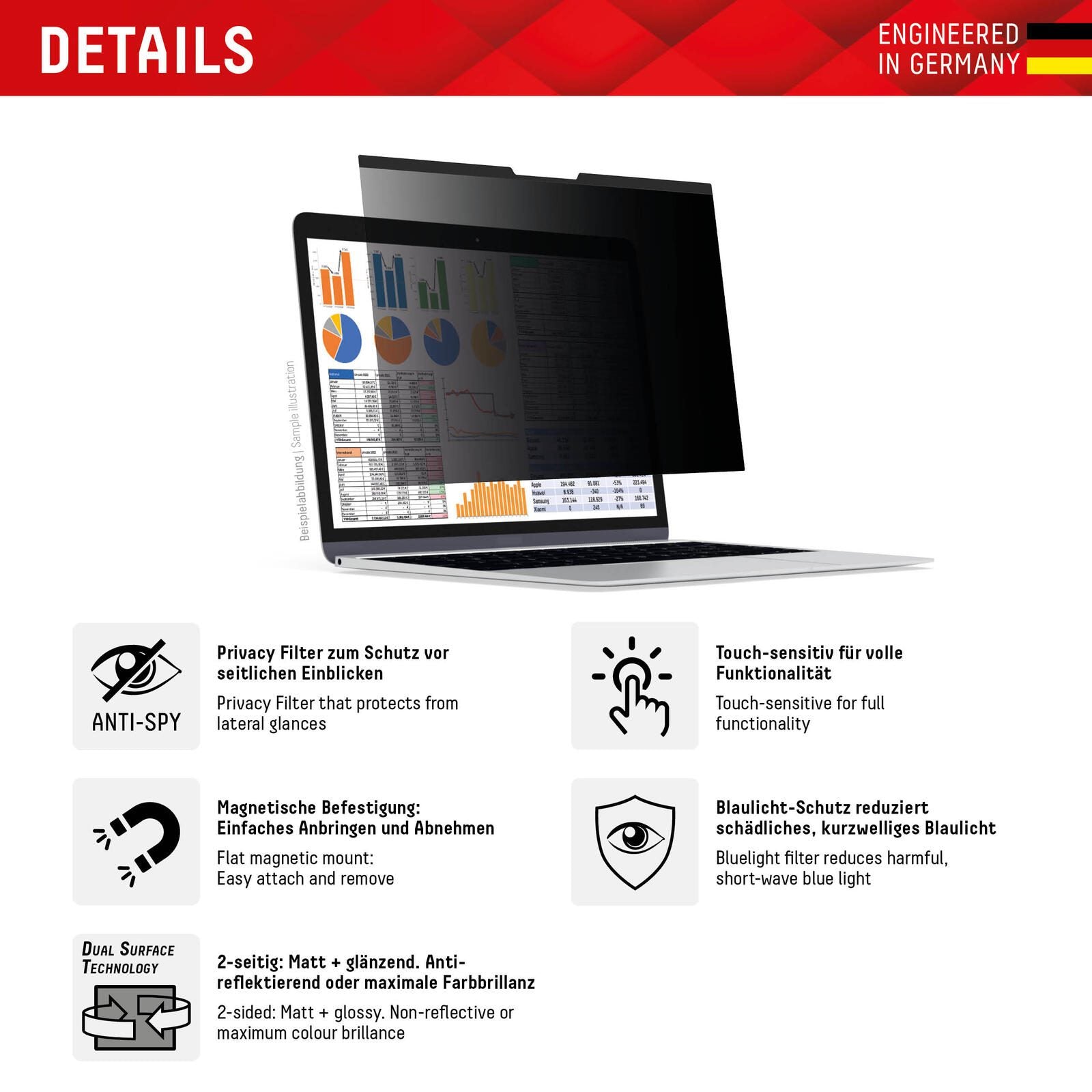 DISPLEX PRIVACY SAFE Magnetischer 2-Wege Blickschutzfilter für MacBook Air 15‘‘