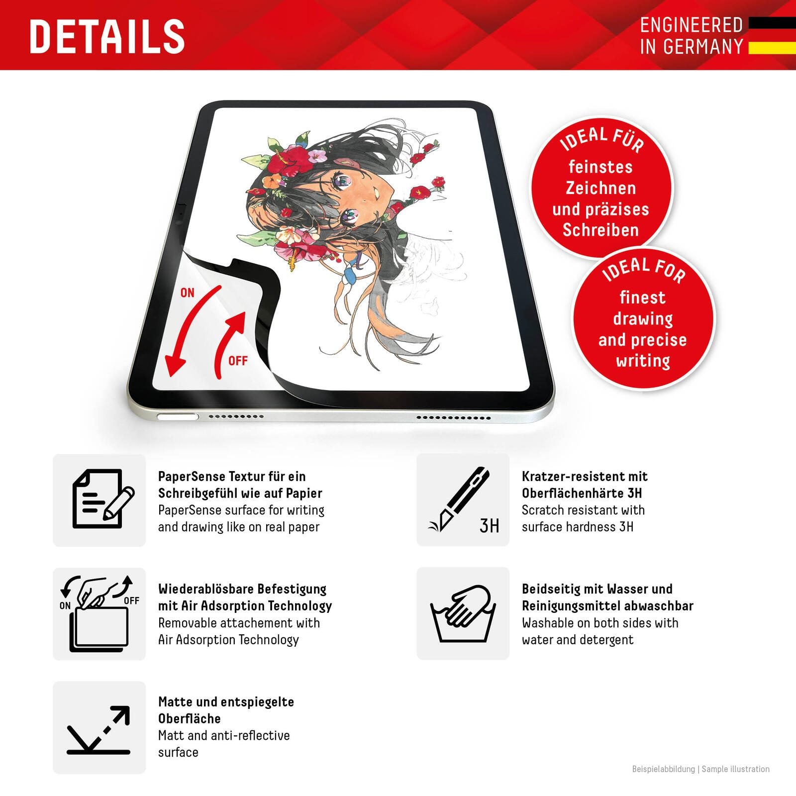 DISPLEX TABLET PAPERSENSE für iPad Pro 11'' (1./2./3./4. Gen.)/Air (4./5. Gen.), wiederablösbare Schreibfolie und Zeiche