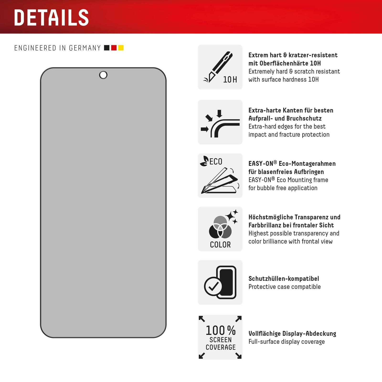 DISPLEX Privacy Full Cover Panzerglas (10H) für Samsung Galaxy S24+/S25+
