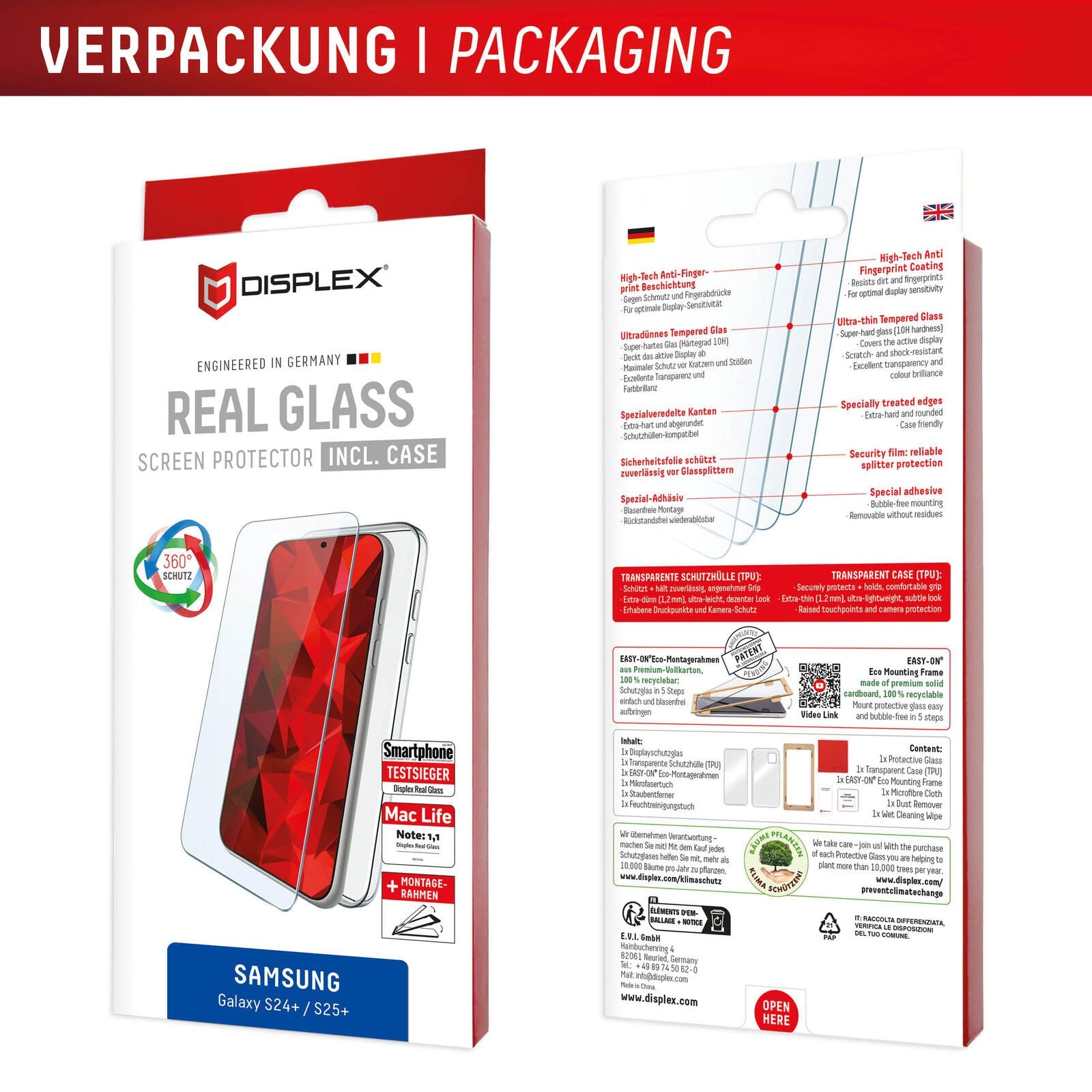 DISPLEX Panzerglas (10H) + Schutzhülle für Samsung Galaxy S24+/S25+