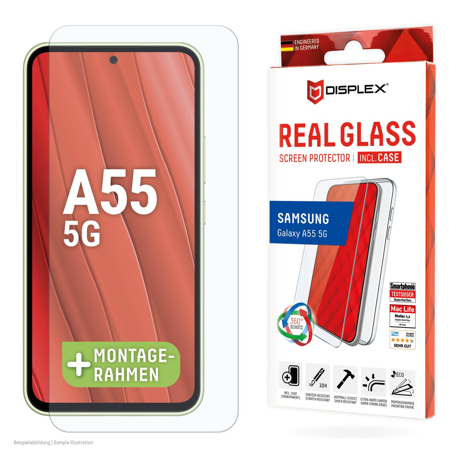 DISPLEX Panzerglas (10H) + Schutzhülle für Samsung Galaxy A55 5G