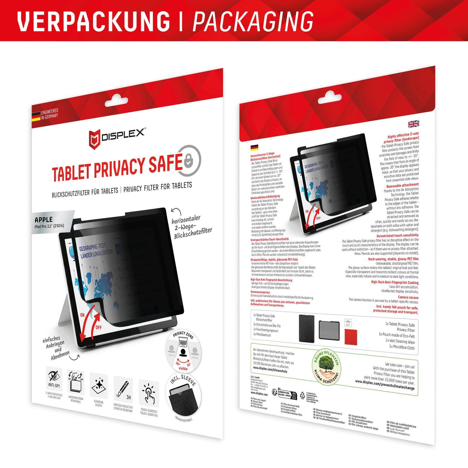 DISPLEX TABLET PRIVACY SAFE Blickschutzfilter für iPad Pro 11'' (2024)