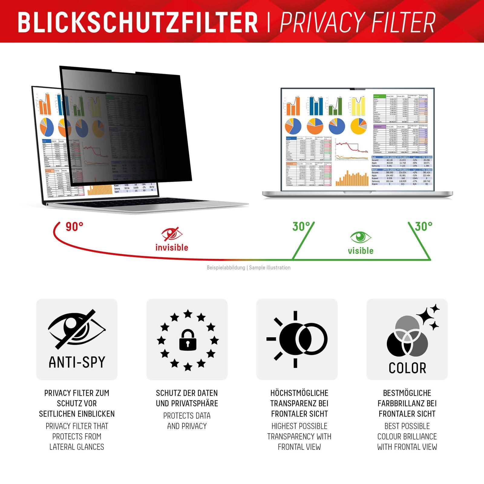 DISPLEX PRIVACY SAFE Wiederablösbarer 2-Wege Blickschutzfilter für Laptop/ Notebook (randlos/frameless) 13,3'' (16:9)