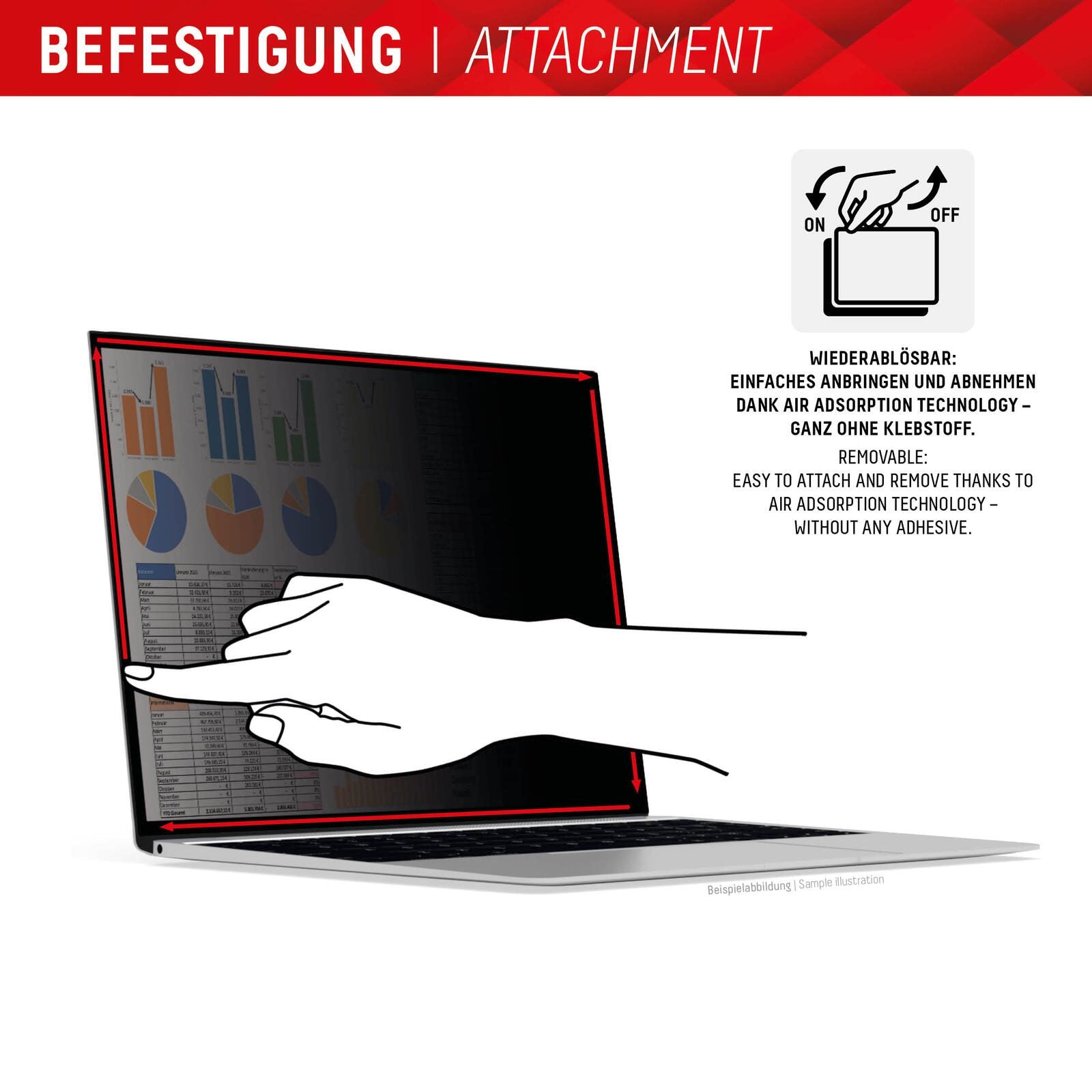 DISPLEX PRIVACY SAFE Wiederablösbarer 2-Wege Blickschutzfilter für Laptop/ Notebook (randlos/frameless) 13,3'' (16:9)