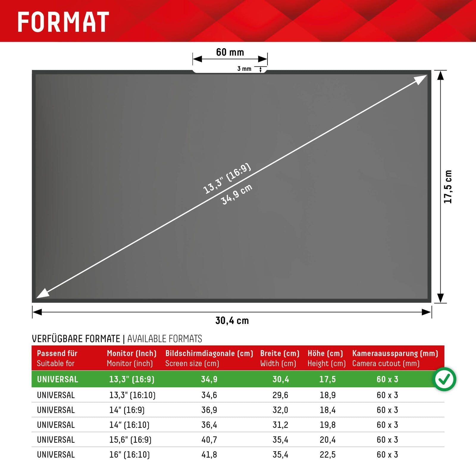 DISPLEX PRIVACY SAFE Wiederablösbarer 2-Wege Blickschutzfilter für Laptop/ Notebook (randlos/frameless) 13,3'' (16:9)
